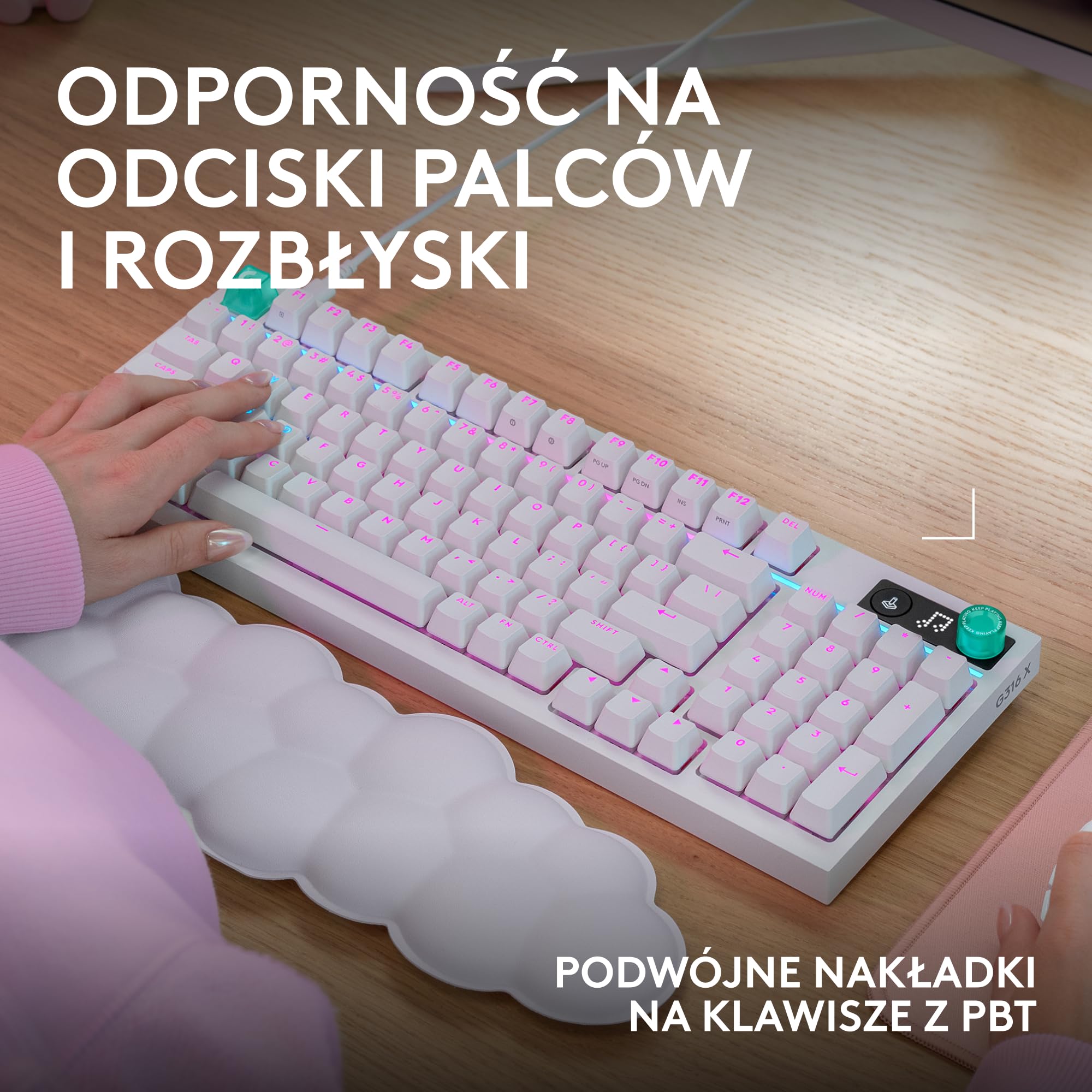 Logitech G G316 X 98, klawiatura do gier,8 kHz,wymienne sprężynujące przełączniki,konstrukcja uszczelkowa, US INT'L QWERTY+G305 X SUPERLIGHT bezprzewodowa mysz gamingowa,lekka 61 g ładowalna, PC-Biały