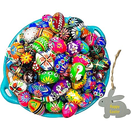 Pysanky: A Unique Set of 14 Handpainted Polish Wooden Easter Eggs by Granda