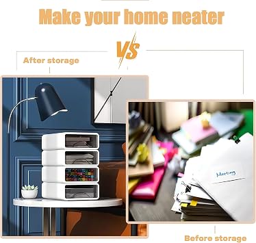 4 Tier Desk Organiser Drawers, Stackable White Desktop Drawers Storage, Plastic Make up Desk Storage Box with 5 Drawers for Home Collection, Makeup, Office Supplies