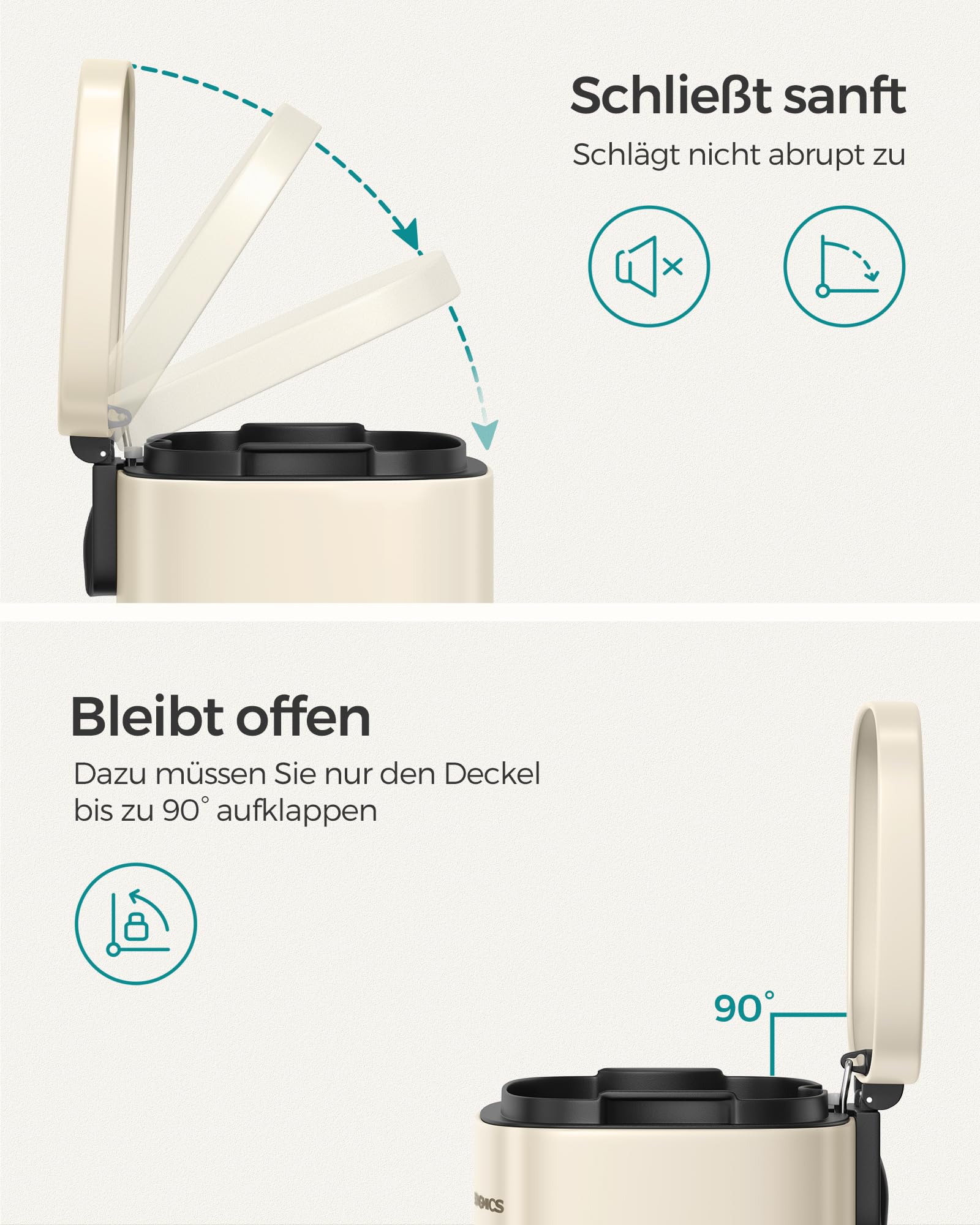SONGMICS Mülleimer Küche 30 Liter Treteimer Softclose Stahl sandbeige LTB03A02