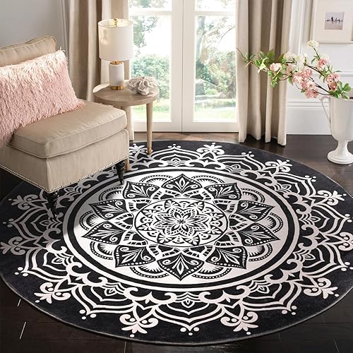 Miniatura 2 de Carvapet Alfombra redonda de 5 pies, elegante, bohemio, con estampado de mandala, antideslizante, lavable a máquina, alfombra suave para entrada,