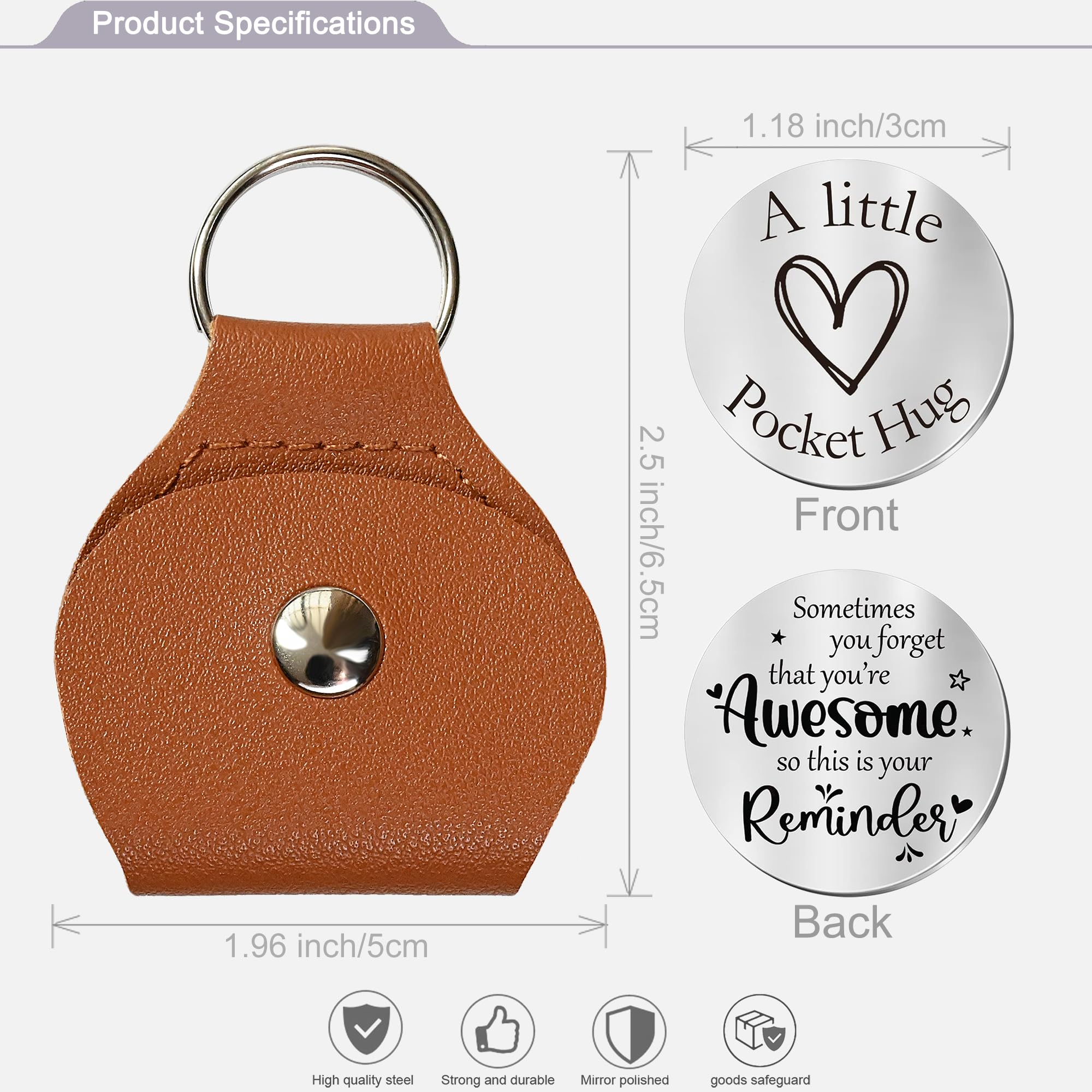 OUMILAN Pocket Hug Token Gifts for Men Boyfriend Girlfriend Inspirational Gift for Son Daughter Brother with Leather Keychain