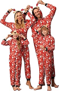 Christmas Onesies for Family Elk Antler Hooded Onesie Pajamas Long Sleeve Comfy Loungewear