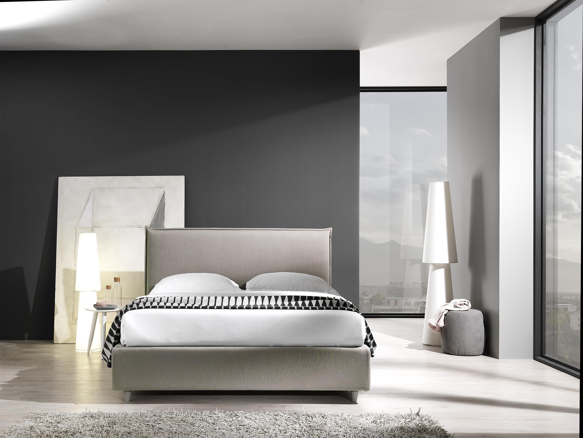 Letti Per IT - Letto Contenitore ESTASI Moderno Box Contenitore e Rete a Doghe Elegante Testiera Tessuto Imbottito SFODERABILE matrimoniale king size