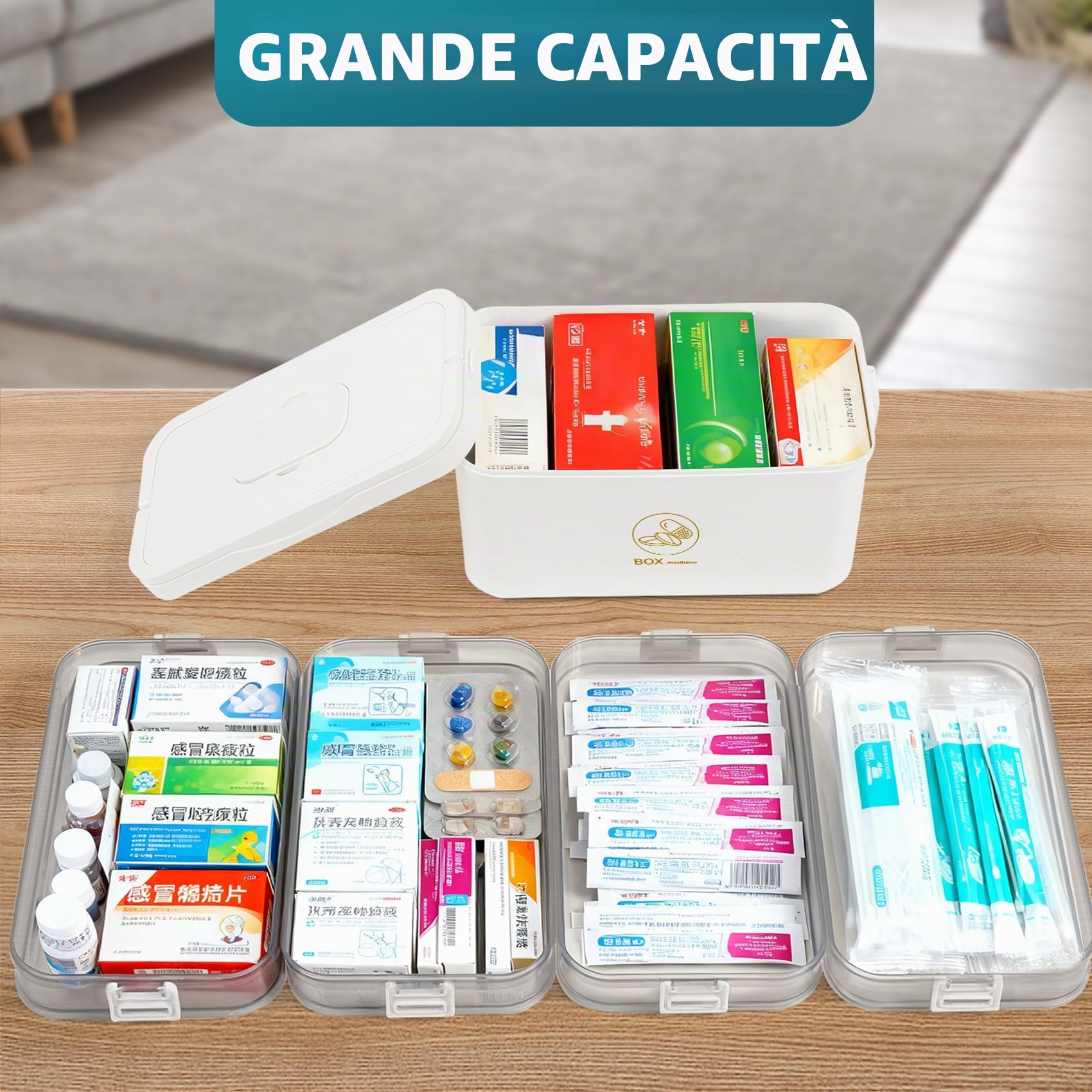 5 scaffali per medicinali, grande scatola medica con manico, scatola portatile per medicinali, organizer per medicinali, scatola per medicinali, cosmetici