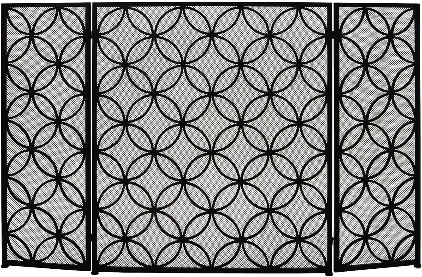 Fireplace Screen 48" x 30", Black Geometric Rectangular Fireplace Screen