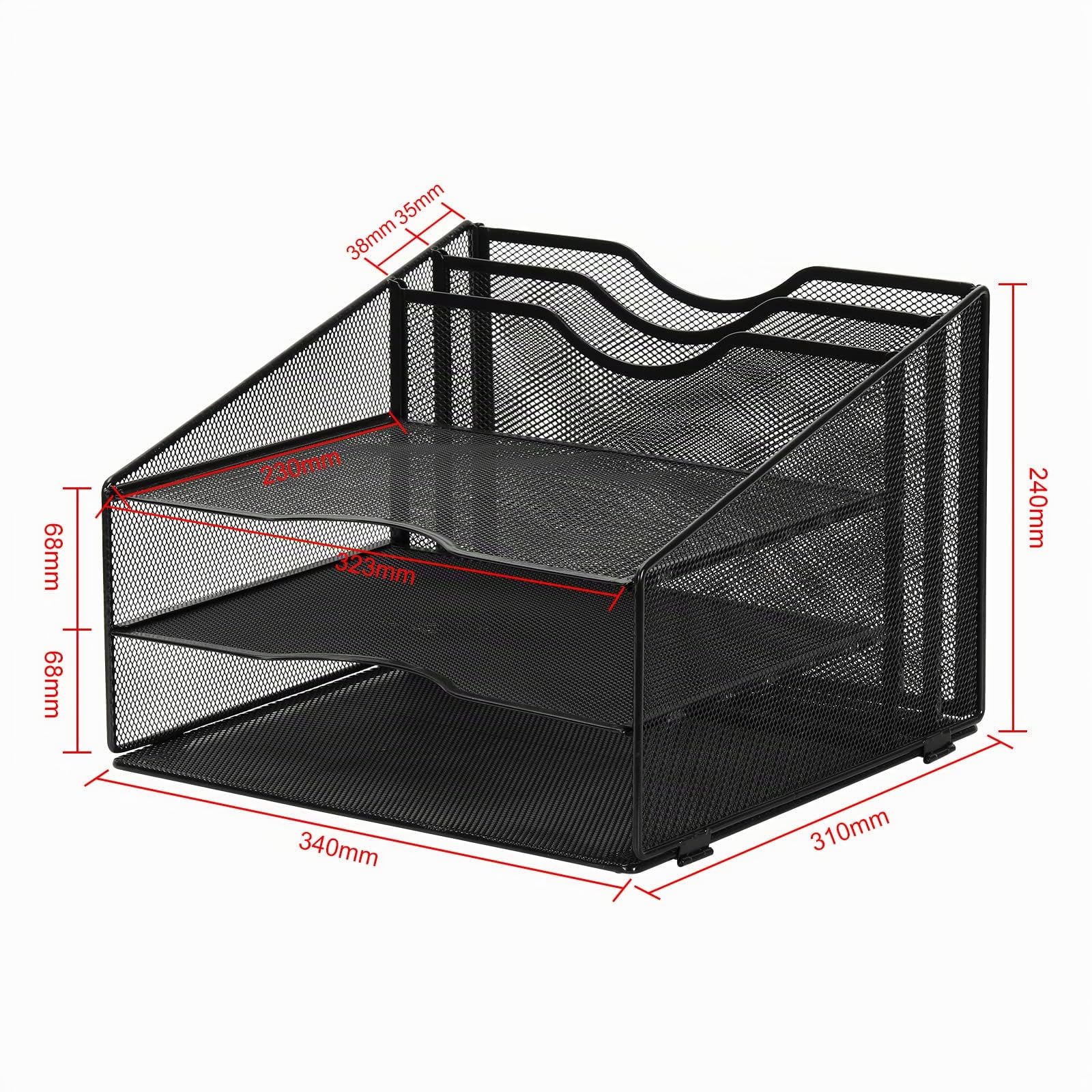 EasyPAG 5 Compartiments Métal Corbeilles à Courrier A4 Banette de Rangement Bureau Porte Revue Organisateur de Magazine Bannette Papier Range Document,Noir