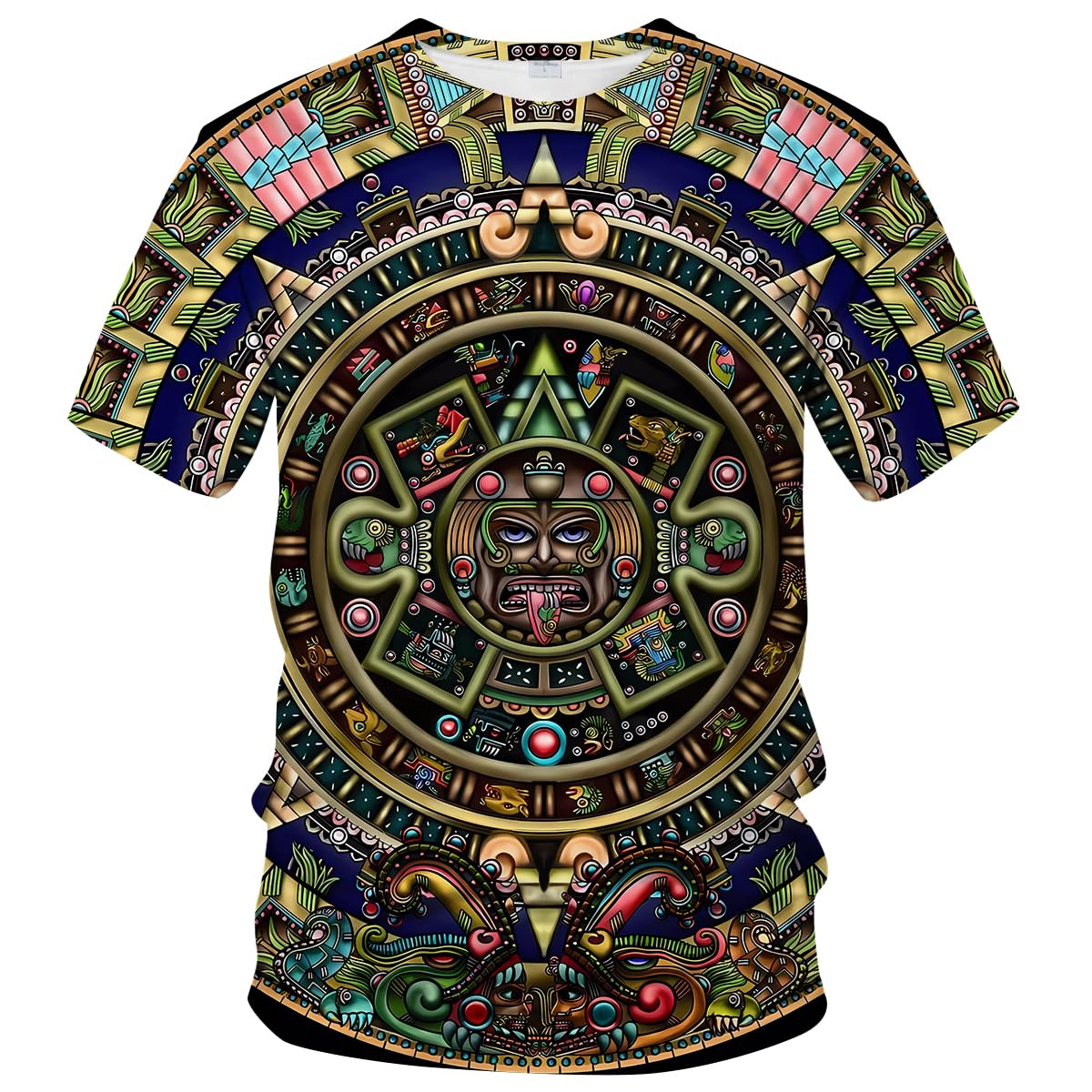 LAOLIUSNMen's Aztec T-Shirt with Mayan Totems Design Mexican Themed Printed Tee