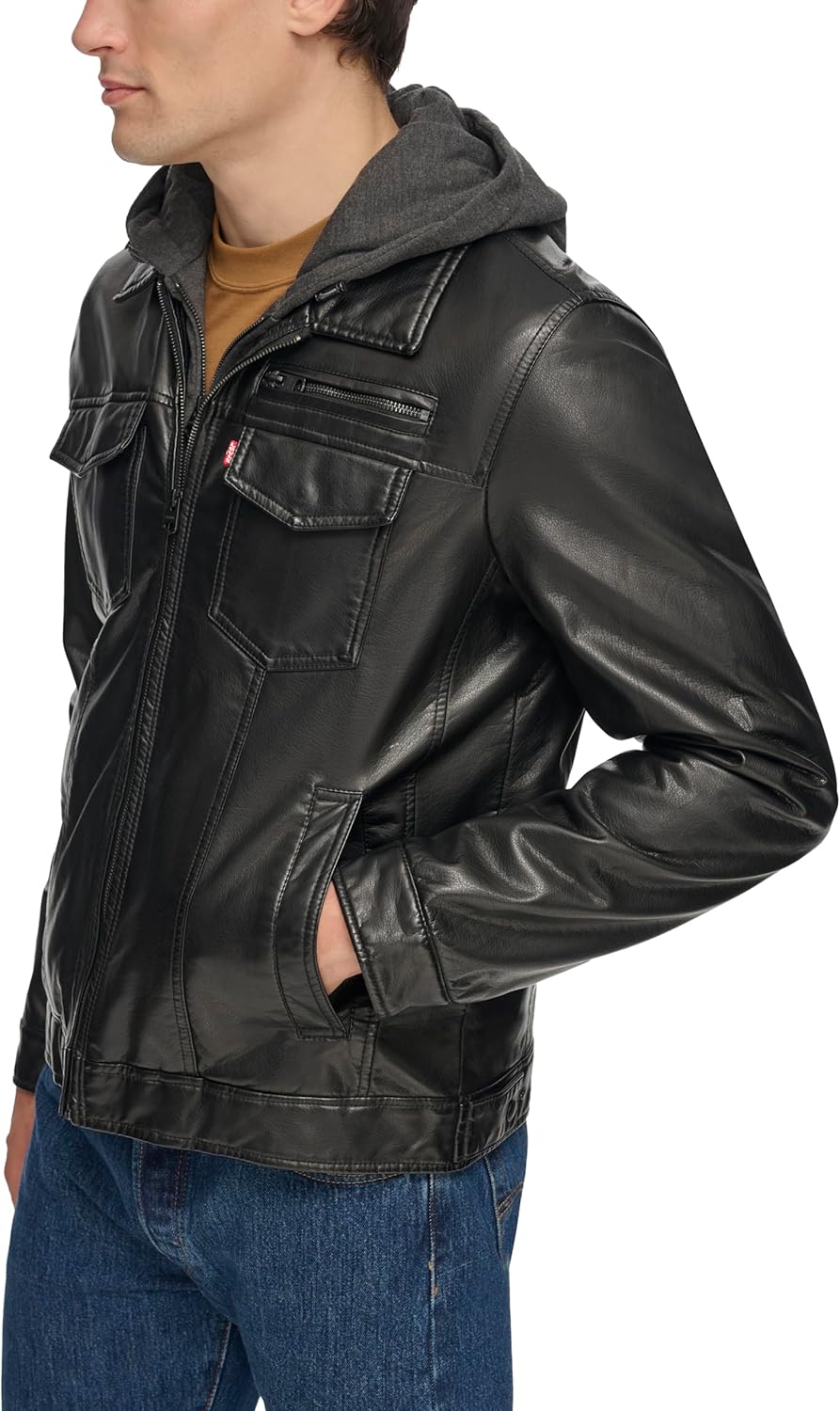 Levi's Men's Faux Leather Hooded Trucker Jacket With Sherpa Lining (Regular & Big & Tall Sizes) - Image 3