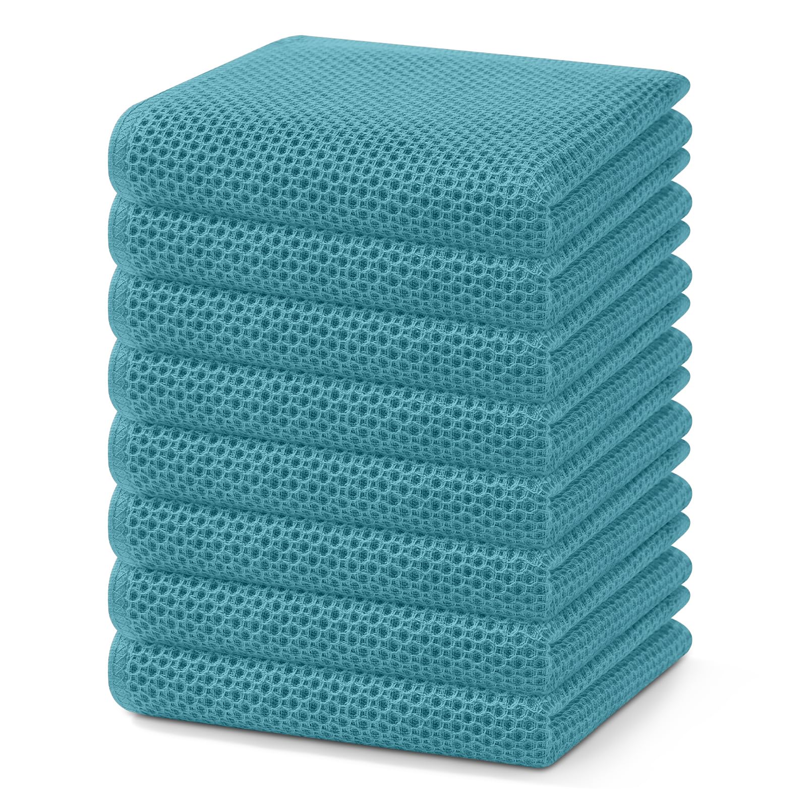 Homaxy 100% Cotton Waffle Weave Kitchen Dish Towels 8-Pack, Lake Blue