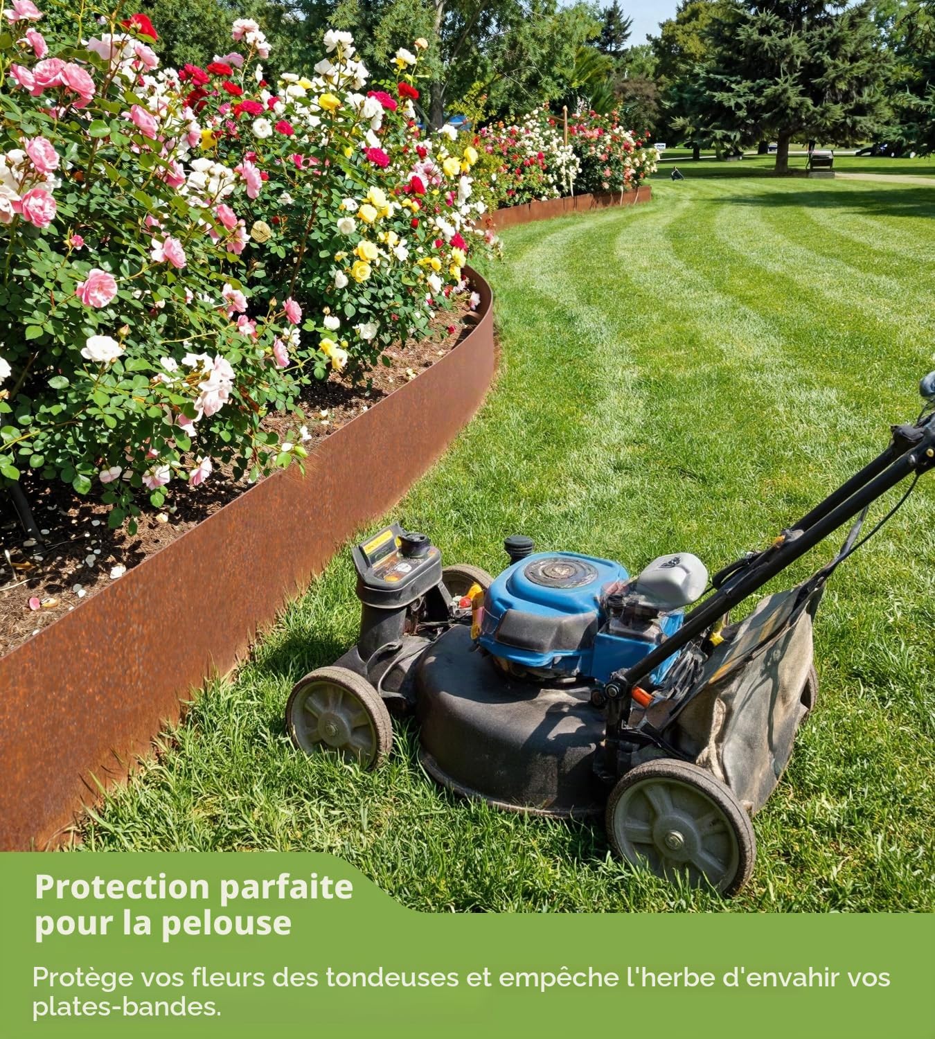 Bordure de pelouse en acier Corten 10 m - Bordure de parterre en métal de 15 cm de haut, épaisseur 0,6 mm - Bordure de parterre flexible avec aspect rouille - Avec une paire de gants et un connecteur