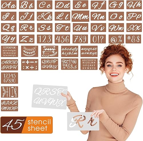 Plantillas de caligrafía, 45 piezas reutilizables de plantillas de letras cursivas con 3 juegos de letras en diferentes tamaños y números, símbolos, disponible en Yaxa Costa Rica