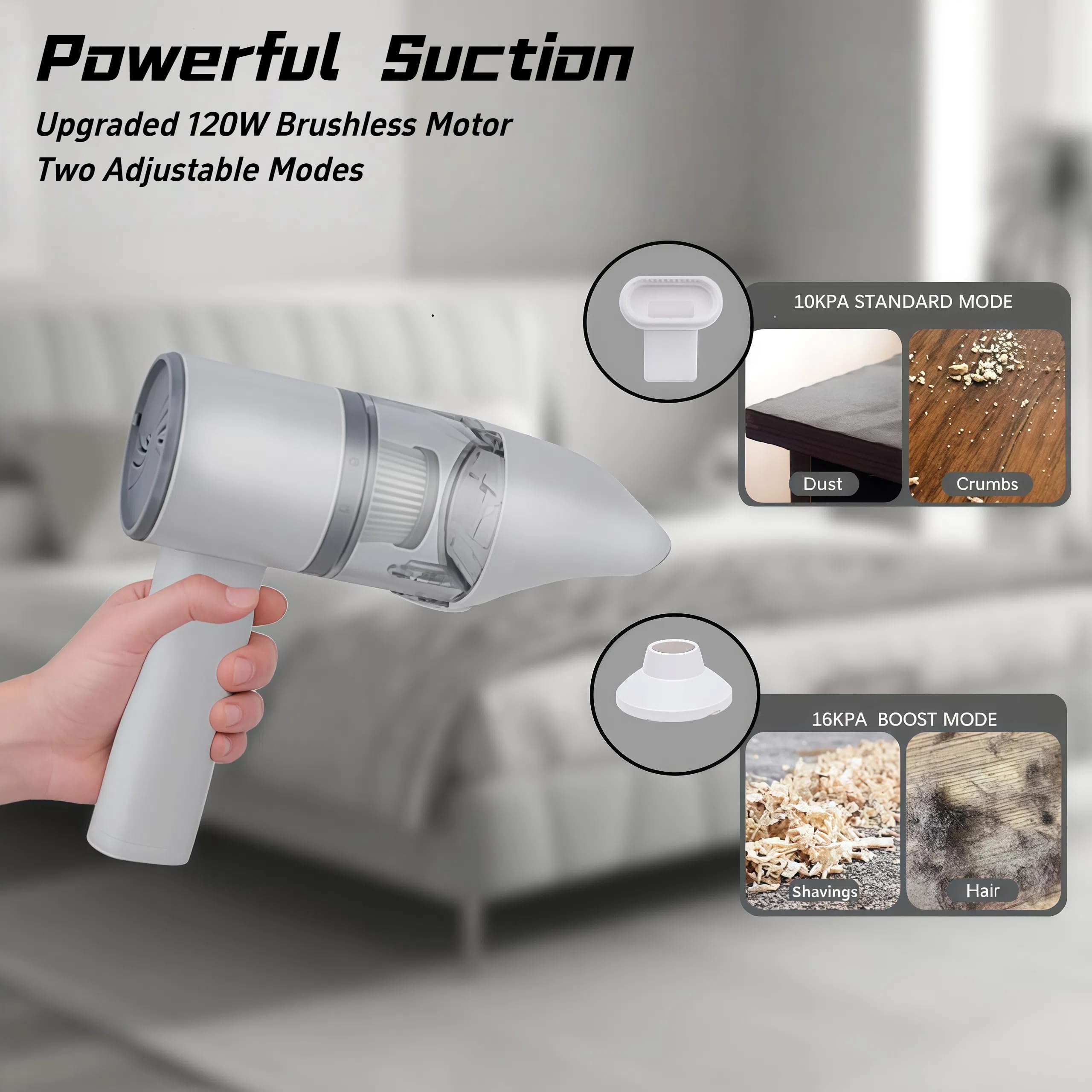 VIRSHX BATT Car Vacuum Handheld Cordless,16000PA Strong Suction 2 in 1 Vacuum Cleaner & Air Duster,120W Brushless Motor Multi-Nozzles Portable Vacuum for Office,Home,Car,Pet,Camping