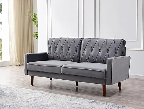 Miniatura 9 de Container Furniture Direct S5738N - Sofá de terciopelo copetudo de estilo moderno para sala de estar con tapicería de tela suave y marco de madera