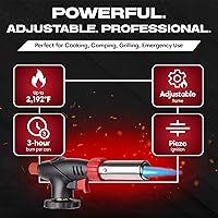 Vista 2 de Chef Master Encendedor de butano, antorcha de cocina recargable, antorcha de cocina, llama ajustable para crema brulee, postres, barbacoa
