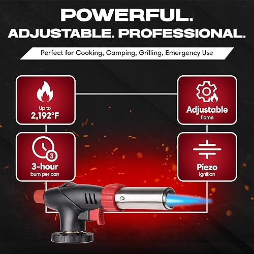 Miniatura 2 de Chef Master Encendedor de butano, antorcha de cocina recargable, antorcha de cocina, llama ajustable para crema brulee, postres, barbacoa,