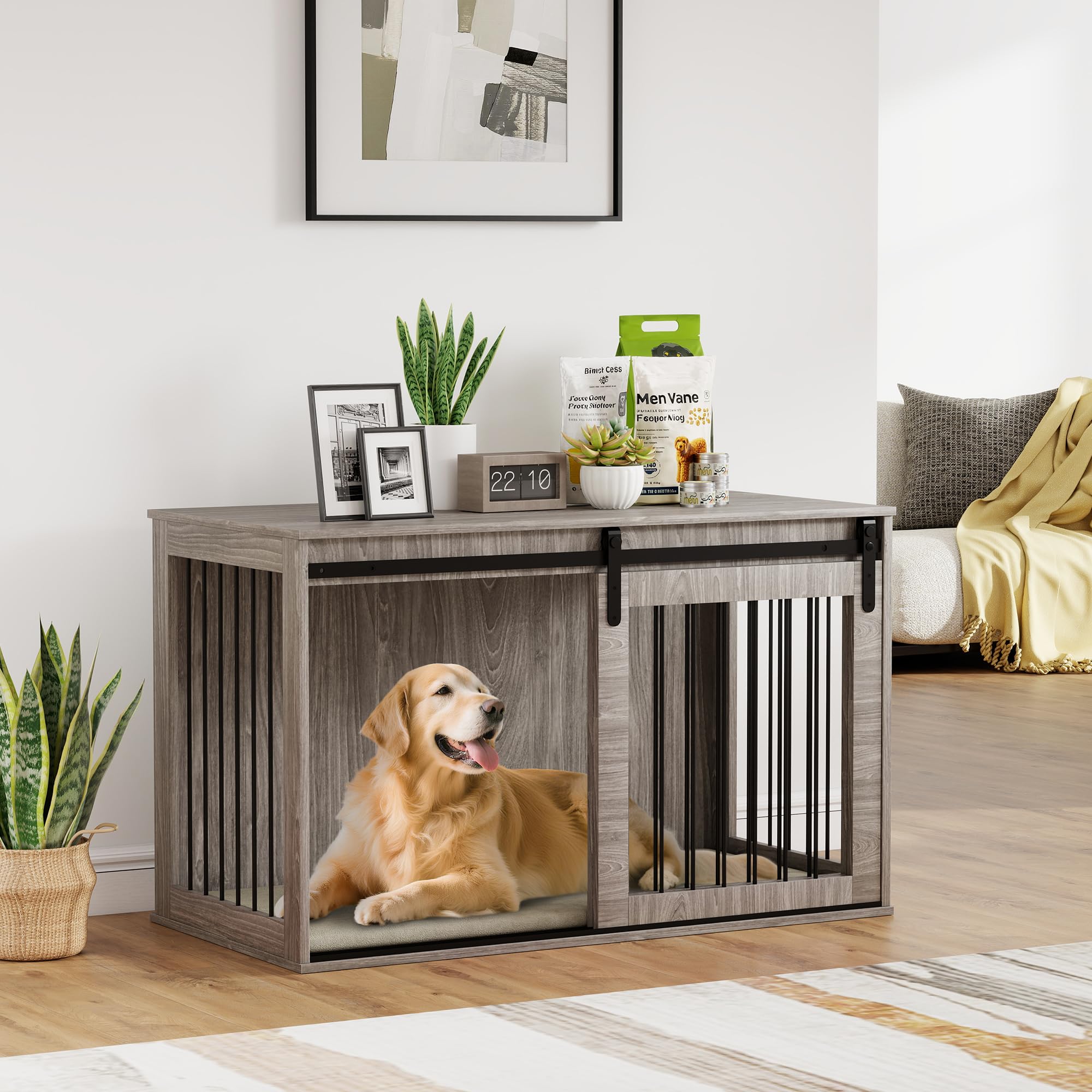Pawhut Unisex Brown Dog Crate Furniture With Removable Cushion, For Dogs In