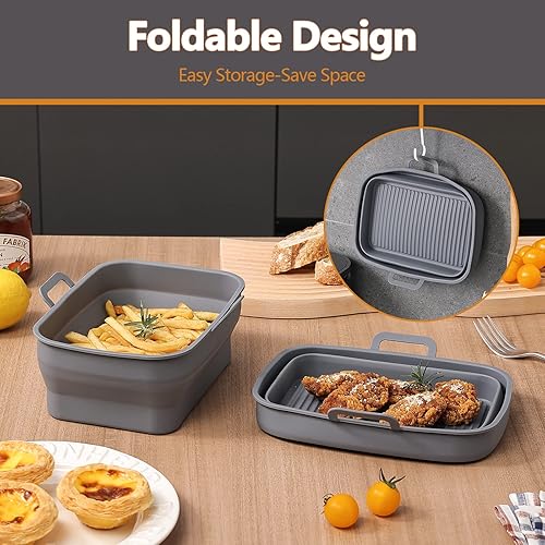 Miniatura 4 de 2 forros de silicona para freidora de aire para NINJA 8QT y 10QT y 2 paquetes de revestimientos de silicona para olla de cocción lenta de 8 cuartos