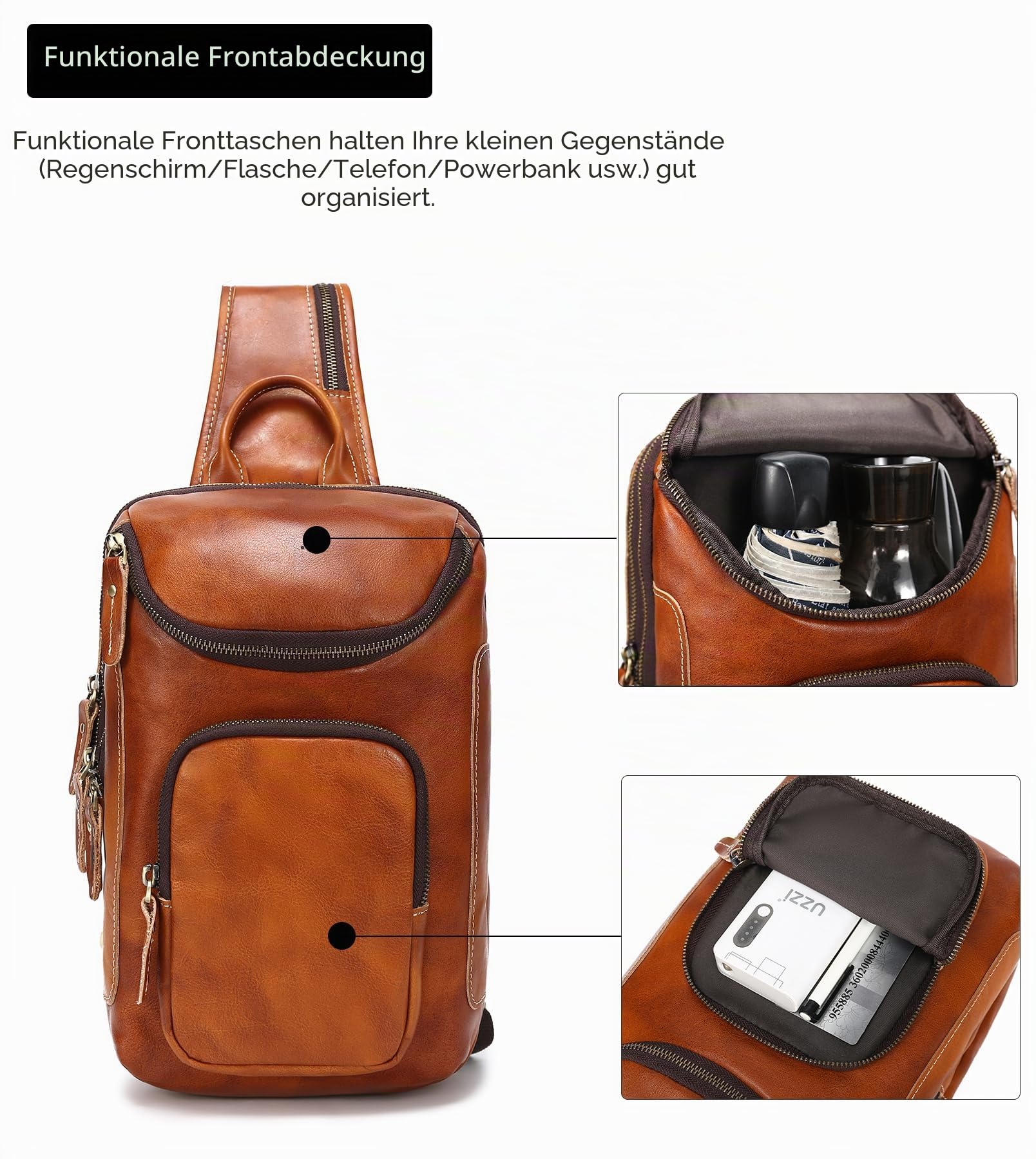 LANNSYNE Vintage Vollnarbenleder Sling Bag Crossbody Chest Daypack, gelb, Leather Sling Bag Fits 10.5" iPad, Leder-Tragetasche für 26,7 cm (10,5 Zoll) iPad