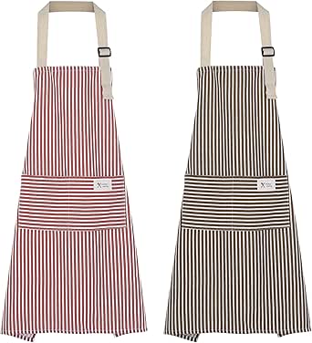 Lot De 2 Tabliers De Cuisine Pour Homme Et Femme, Noir Et Rouge, Avec Bretelles, 2 Poches, Pour Salle à Manger Et Barbecue ODIPIE - Maison