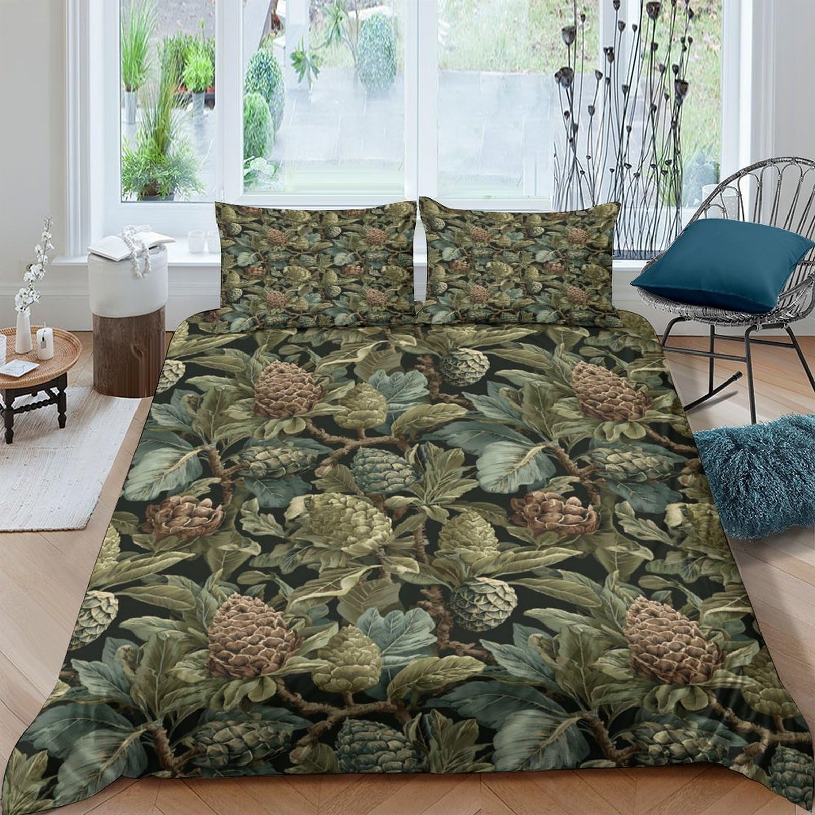 Ctjqhvkz Style-1 3D Printed Forest Botanical Fitted Sheet Microfiber Soft Green Floral Mattress Cover Dustproof For Bedroom Guest Room Decor Single（135X200cm）