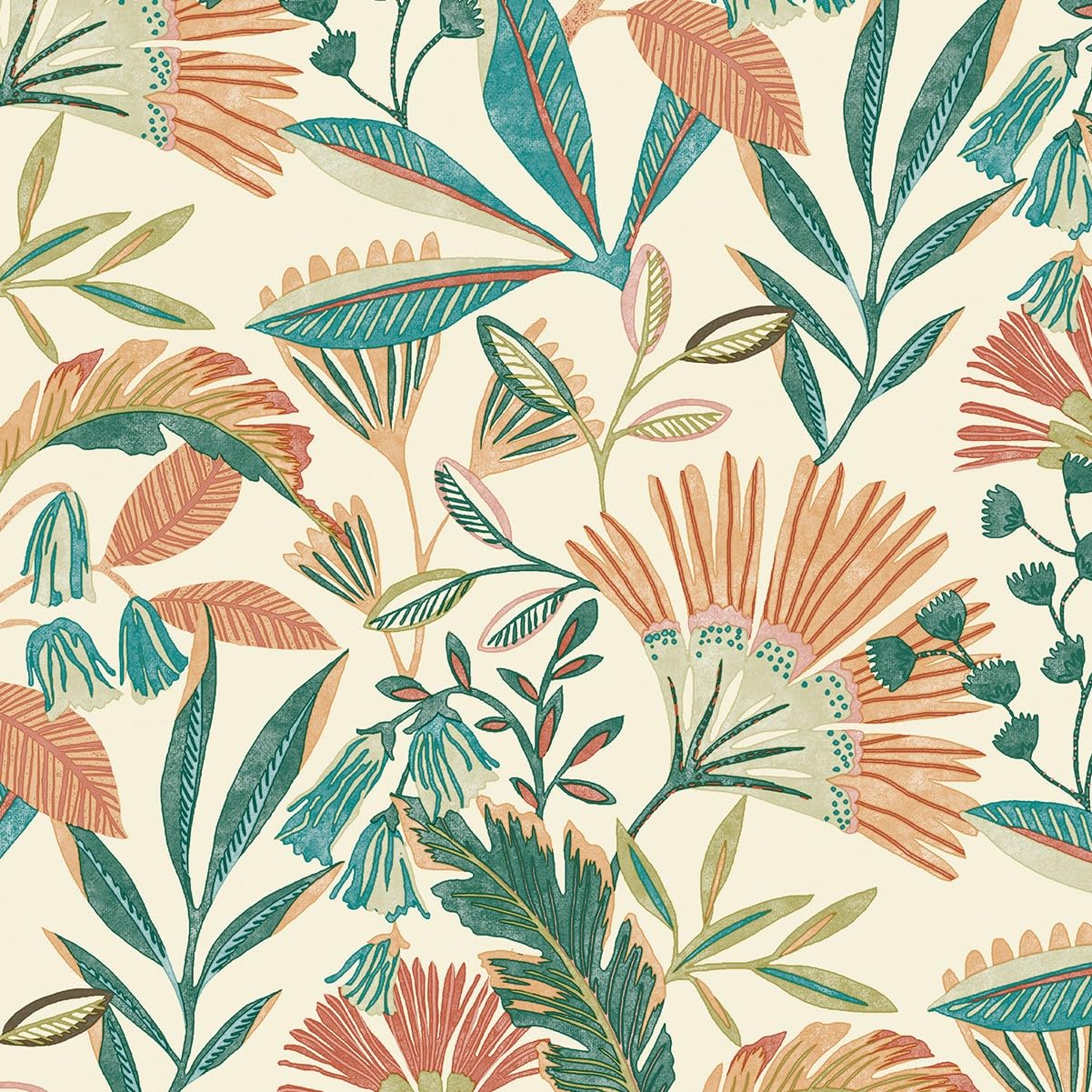 Grandeco Ciara Tropical Leaf Orange Green Wallpaper Botanical Paste The Wall 5411012494636