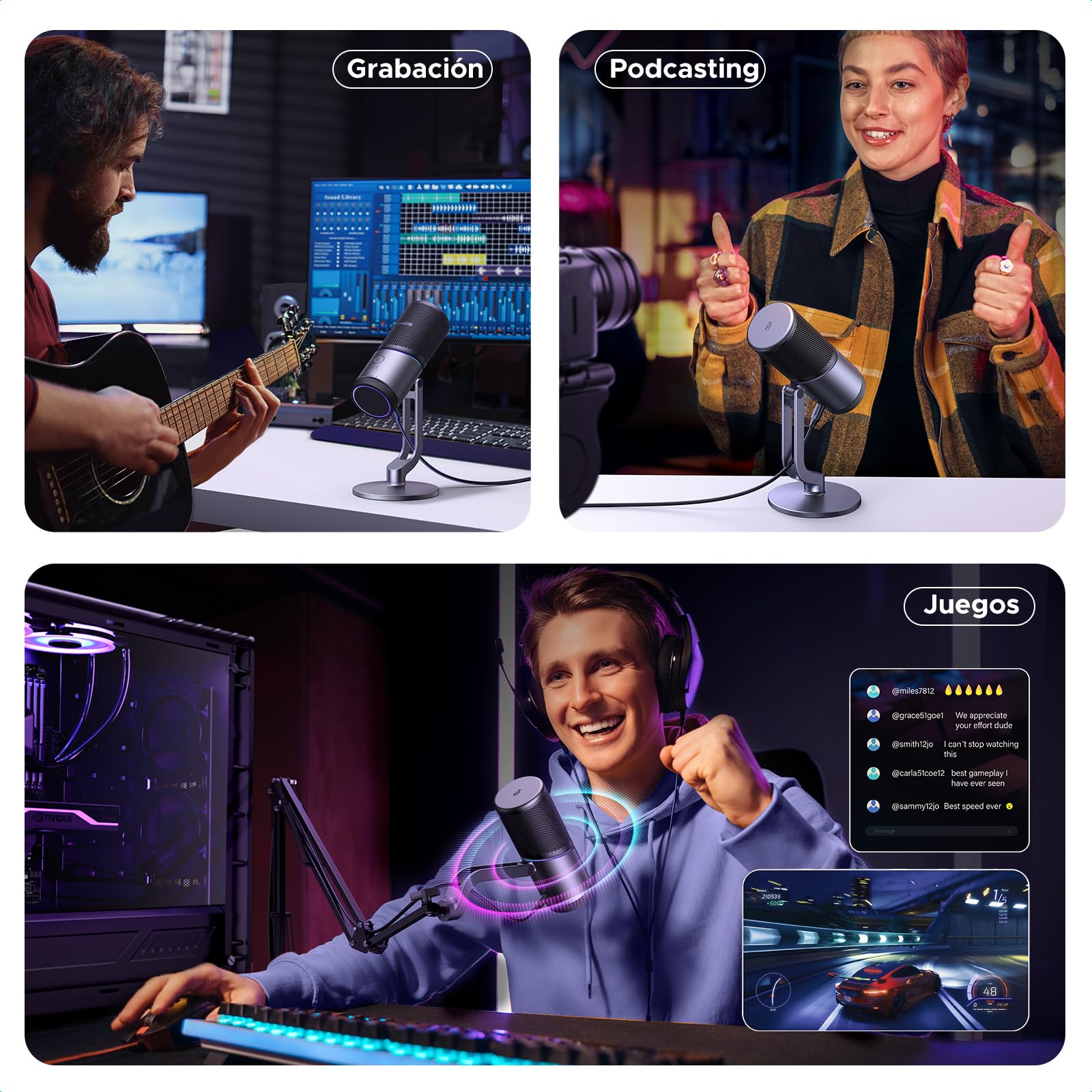UGREEN Micrófono de Condensador USB para PC 24bit/96kHz | Botón de Silencio para Streaming Podcasts YouTube Discord Juegos Portátil PS5