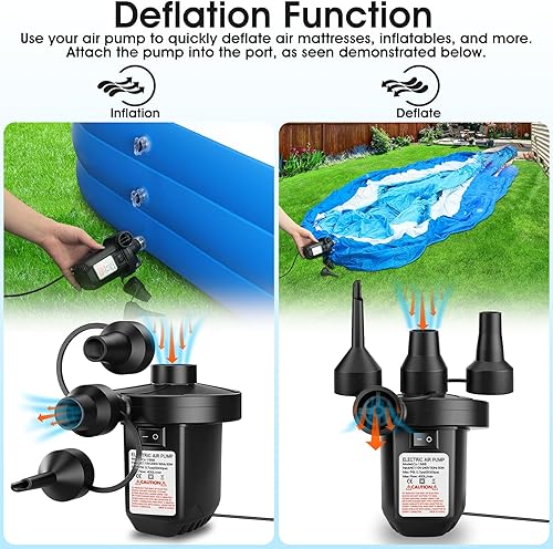 Miniatura 3 de Bomba de aire eléctrica para inflables, bomba de aire portátil con 3 boquillas, bomba de colchón de aire de llenado rápido de 5 Kpa, bomba de aire