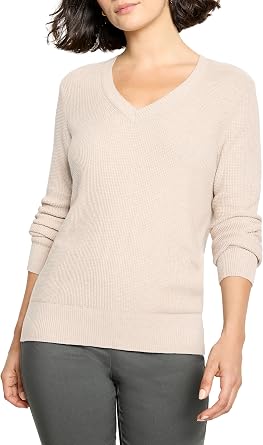 NIC+Zoe Womens Waffle Stitch V-Neck Sweater