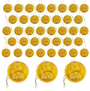 Bunny Chorus 48 Pcs St Patricks Day Decorations Shamrock Gold Coins Ornaments for Tree, Good Luck Gold Coins Hanging Baubles Tree Decorations for Home School Office Irish Festival Party Supplies