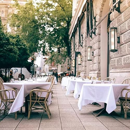 Miniatura 301 de Pesonlook Paquete de 4 manteles redondos blancos de 90 pulgadas, mantel de poliéster para mesas redondas, mantel lavable, resistente a las manchas