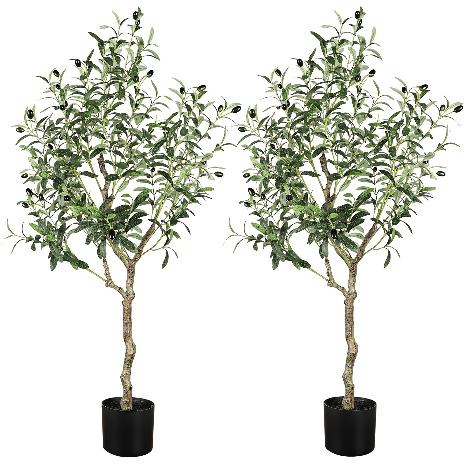 YOLEO 4FT Artificial Olive Tree, Faux Silk Olive Plant with Lifelike Leaves, Fake Tree for Home Office Indoor Decor（2 Pack）
