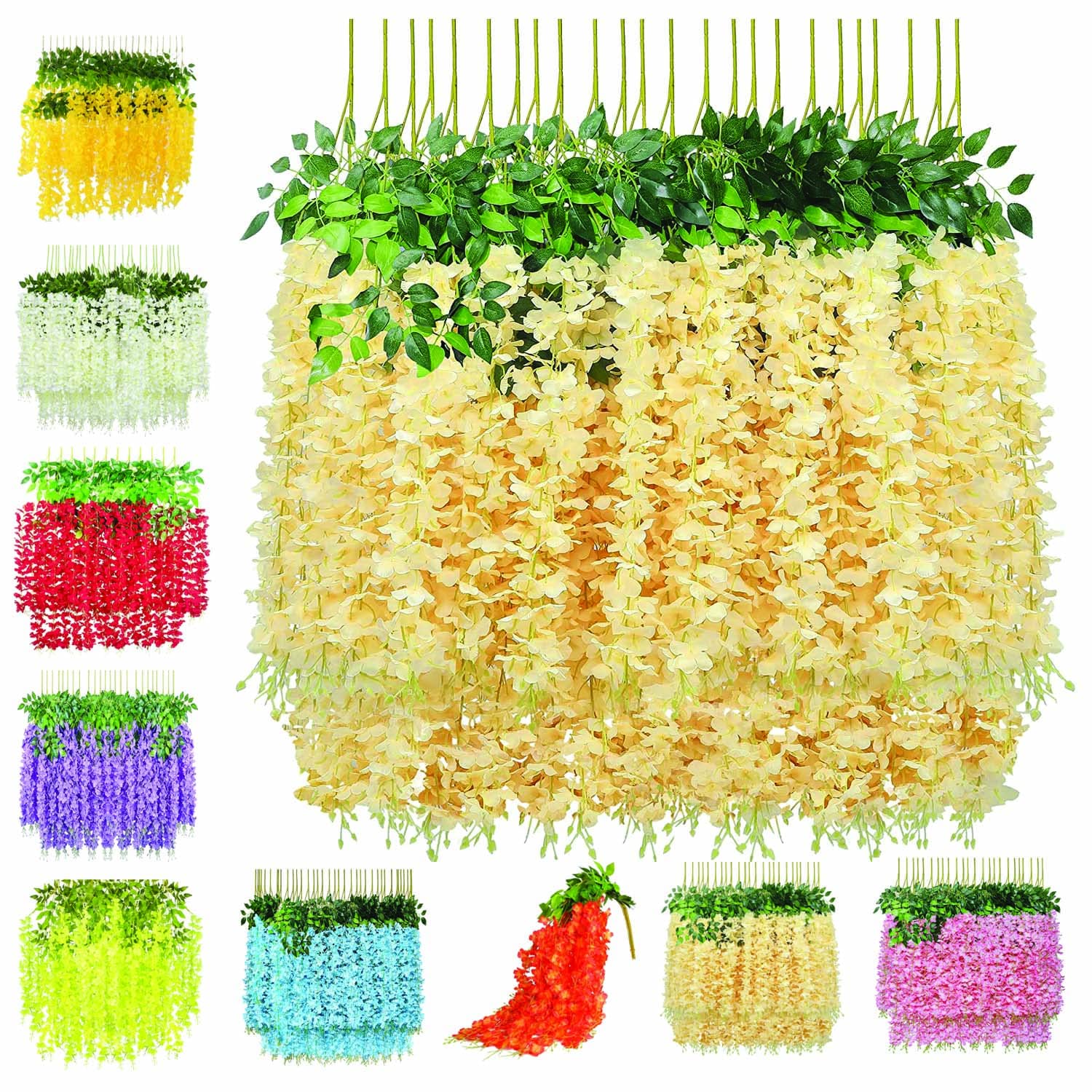SAI PRASEEDA Water Proof Hanging Artificial Wisteria Flower Strings_Pack of 24_Off White Color_110 Cms_for Wedding_Party_Home_Ceiling_Balcony_Office_Wall Decor WF27 (B0C4TTK62D) Amazon Price History, Amazon Price Tracker