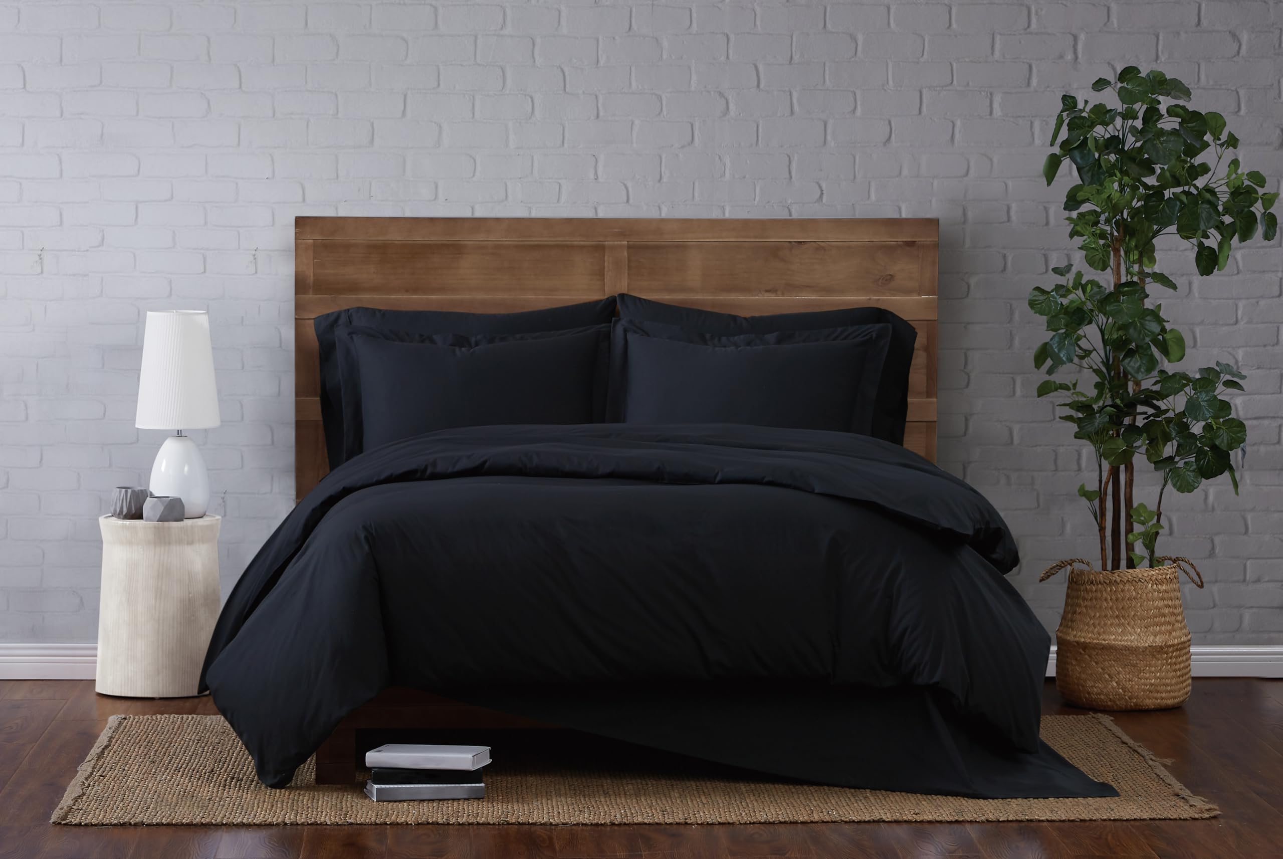 CANNON Solid Percale Black 3 Piece Full/Queen Duvet Set