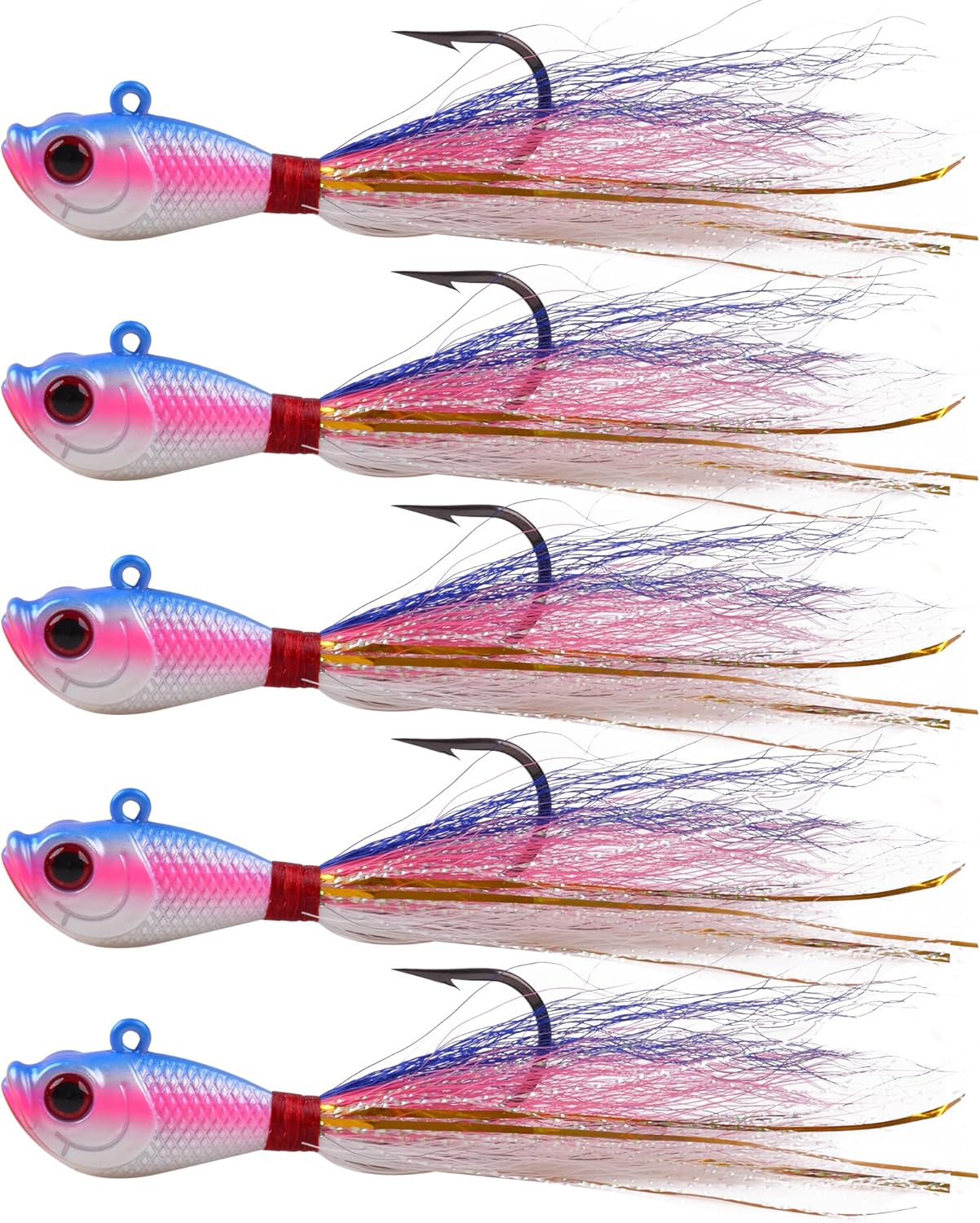 Bucktail Jig Lure Hair Jig Saltwater Freshwater Lures Surf Fishing Bass Flounder Striper Bluefish Halibut Redfish 1/4oz, 1/2oz, 1oz, 1.5oz, 2oz
