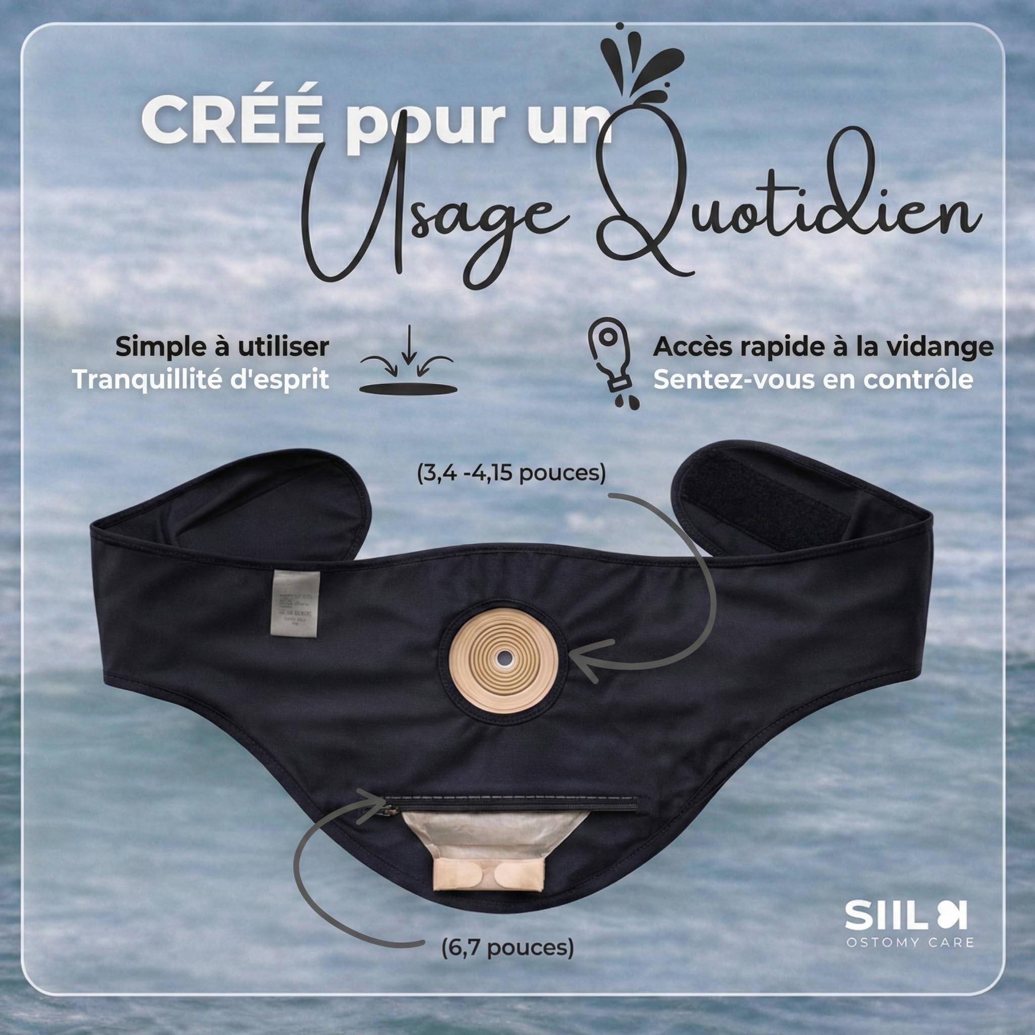 SIIL Ceinture de Stomie Homme & Femme - Poche de Stomie Discrète pour Sport et Natation - Fermeture Améliorée (Zip & Velcro) - Fabriqué en UE