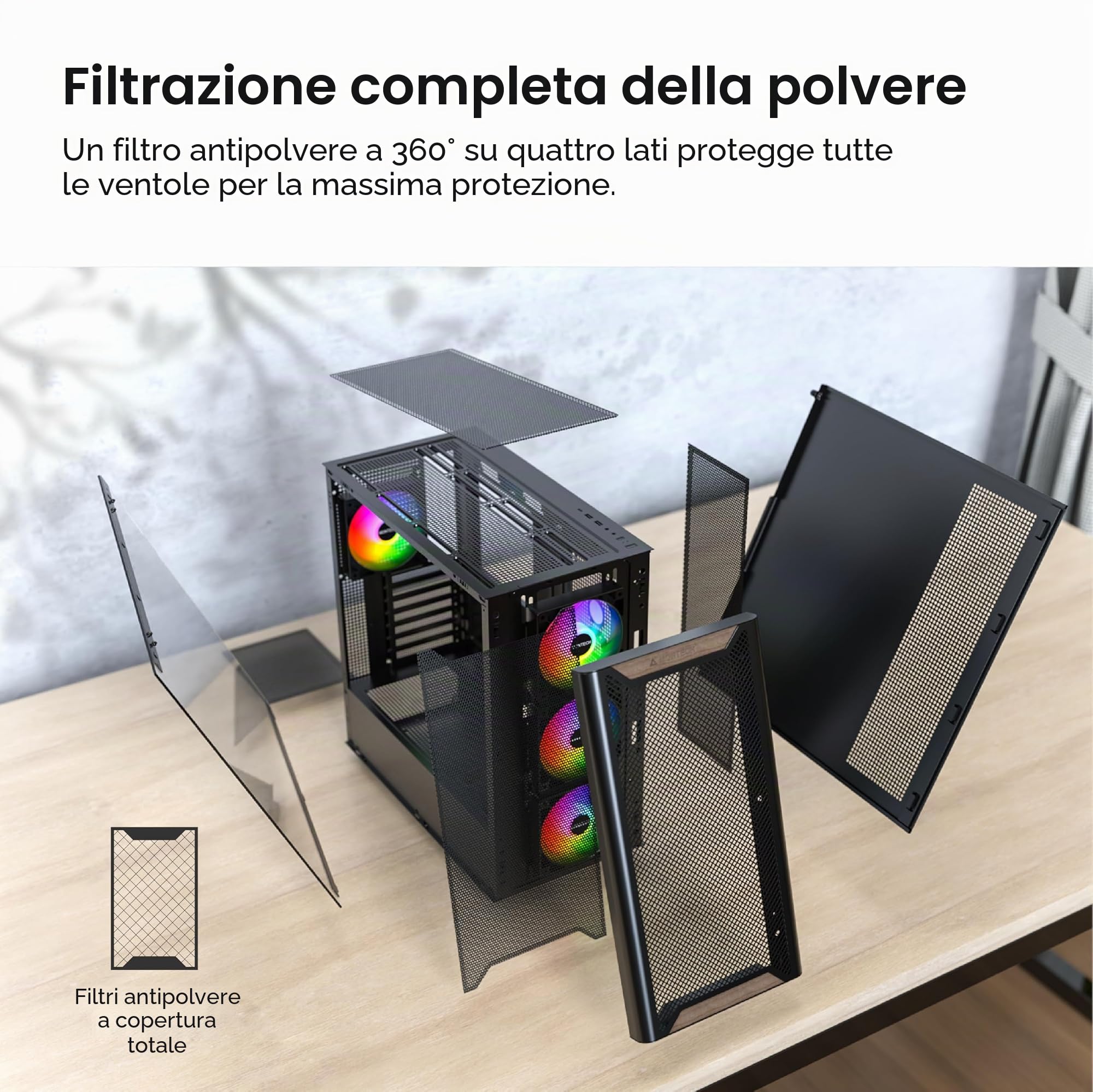 MONTECH XR Wood,Genuine Black Walnut Front, ATX Mid-Tower PC Gaming Case, Glass Side Panel, 4 x 120mm GF120 ARGB PWM Fans Pre-Installed, White | Supporto GPU 420mm, Supporto radiatore 360mm, Maglia ad alto flusso d'aria, Vetro temperato, USB-C, Supporto G