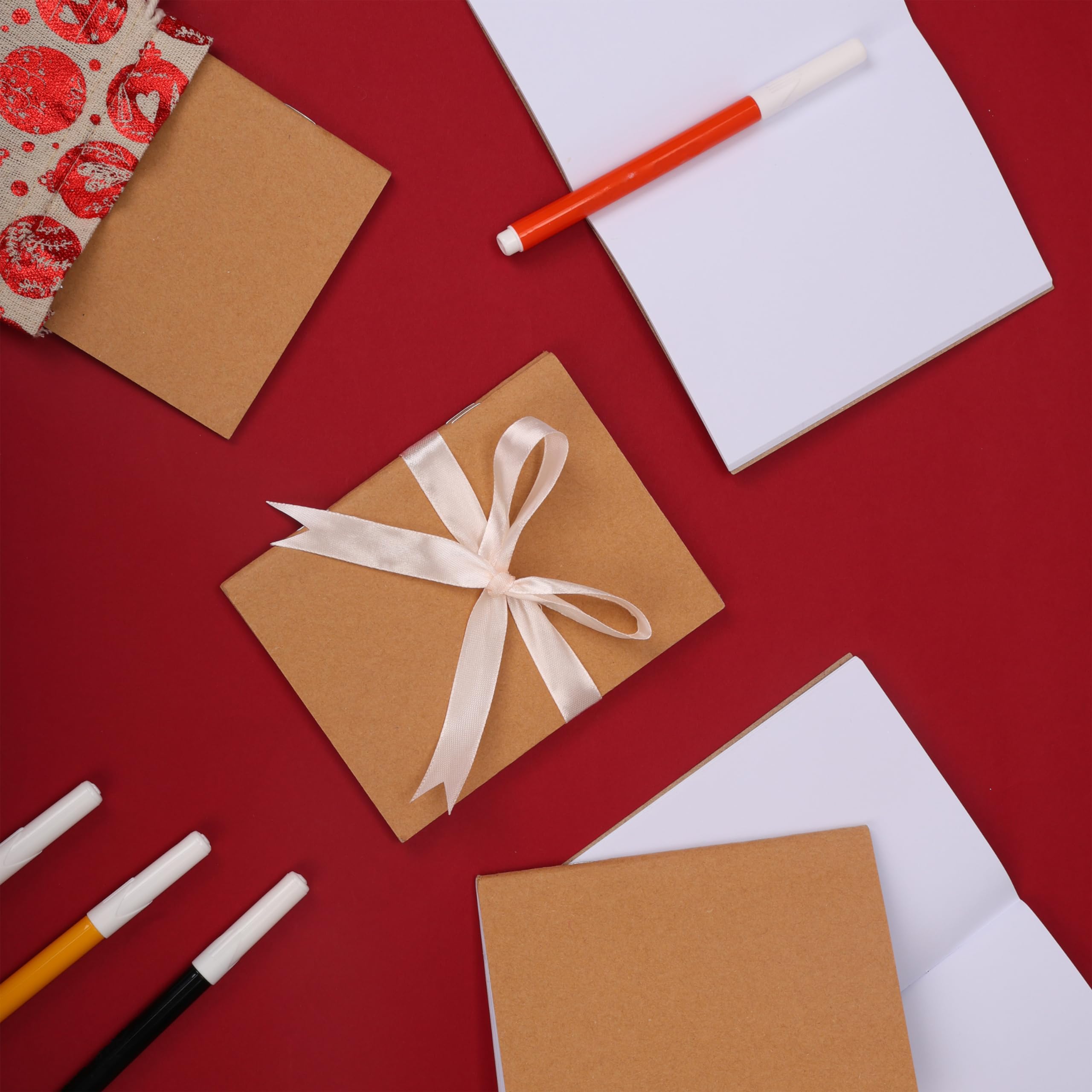 BELLE VOUS Set 48 Quaderno Appunti Kraft Copertina Marrone A6 10,5 x 14 cm 24 Pagine Bianchi Quadrati per Viaggi Ufficio