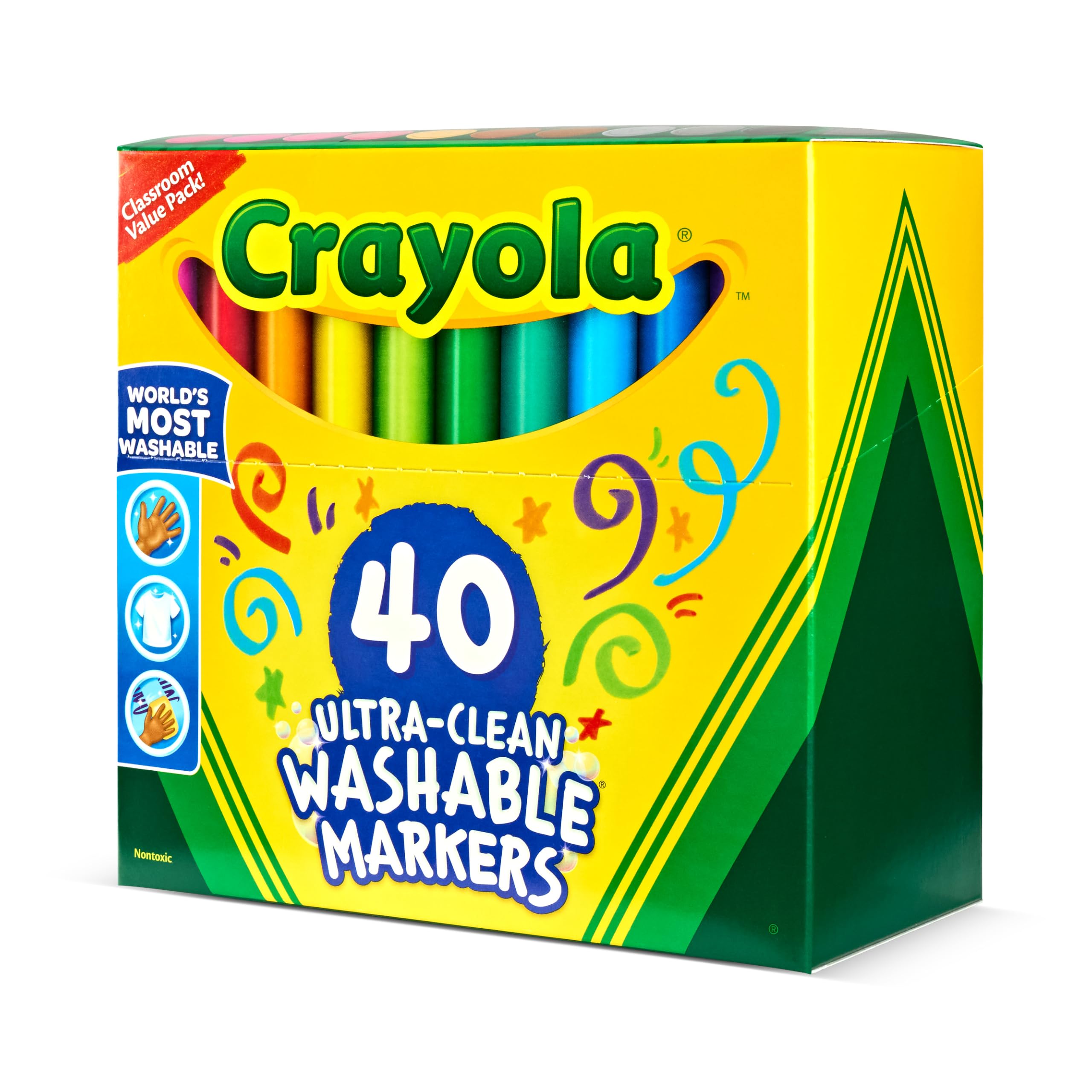 Crayola - Pennarelli ultra puliti, lavabili, 40 colori classici tossici, per bambini e neonati, grande varietà di colori accesi e vivaci, ideali per aule