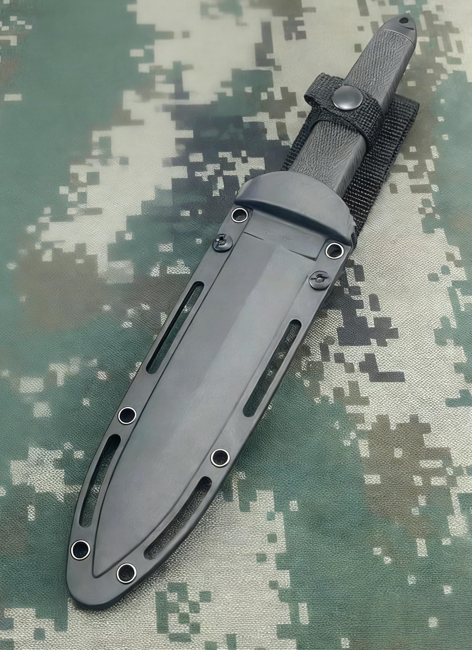 Generisch Teerma Jagdmesser HY7 feststehende klinge, Klingenlänge 19.1 cm schwarzes Jagdmesser, Großes Bowiemesser mit Holzgriff, Messer Outdoor, Hunting Knife, Bushcraft Messer, Survival Messer
