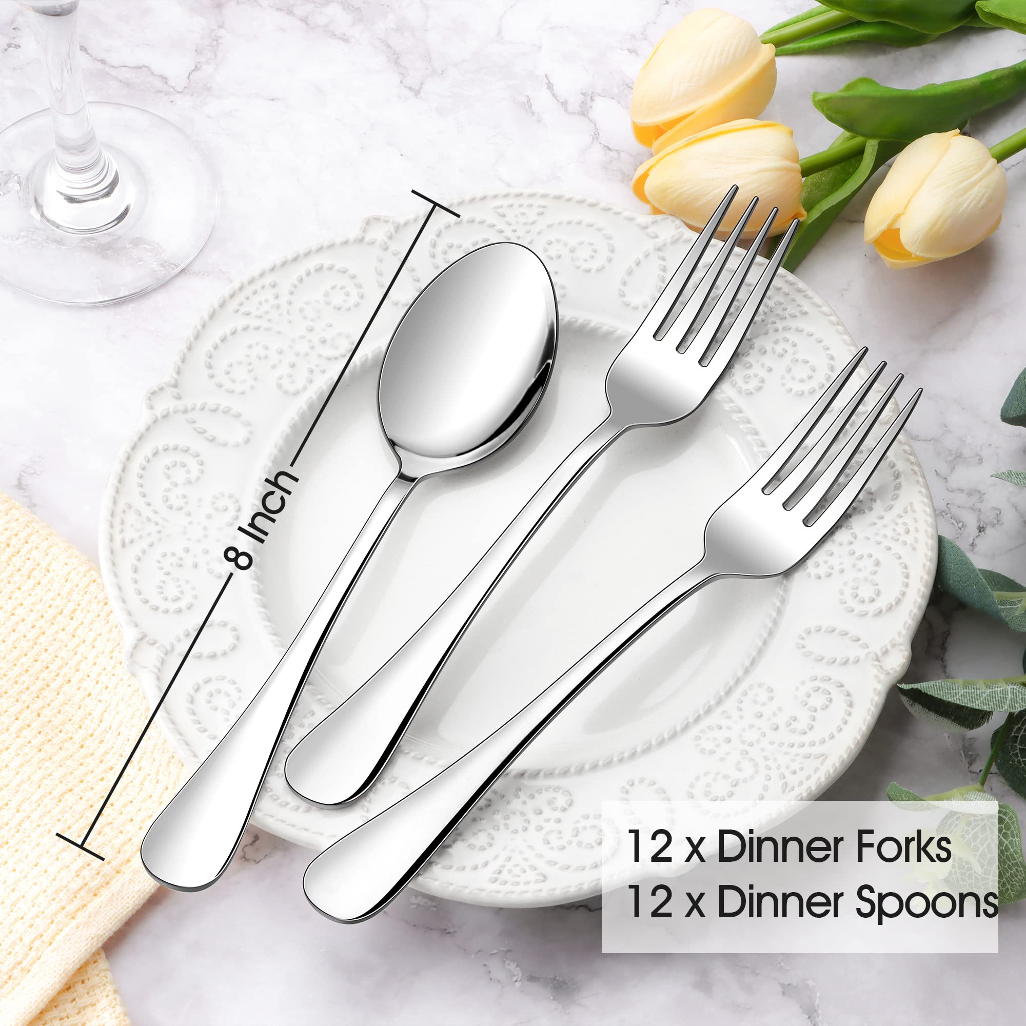 E-far 24-Piece Dinner Forks and Spoons, Stainless Steel Silverware Set, 8" — Amazon image 2