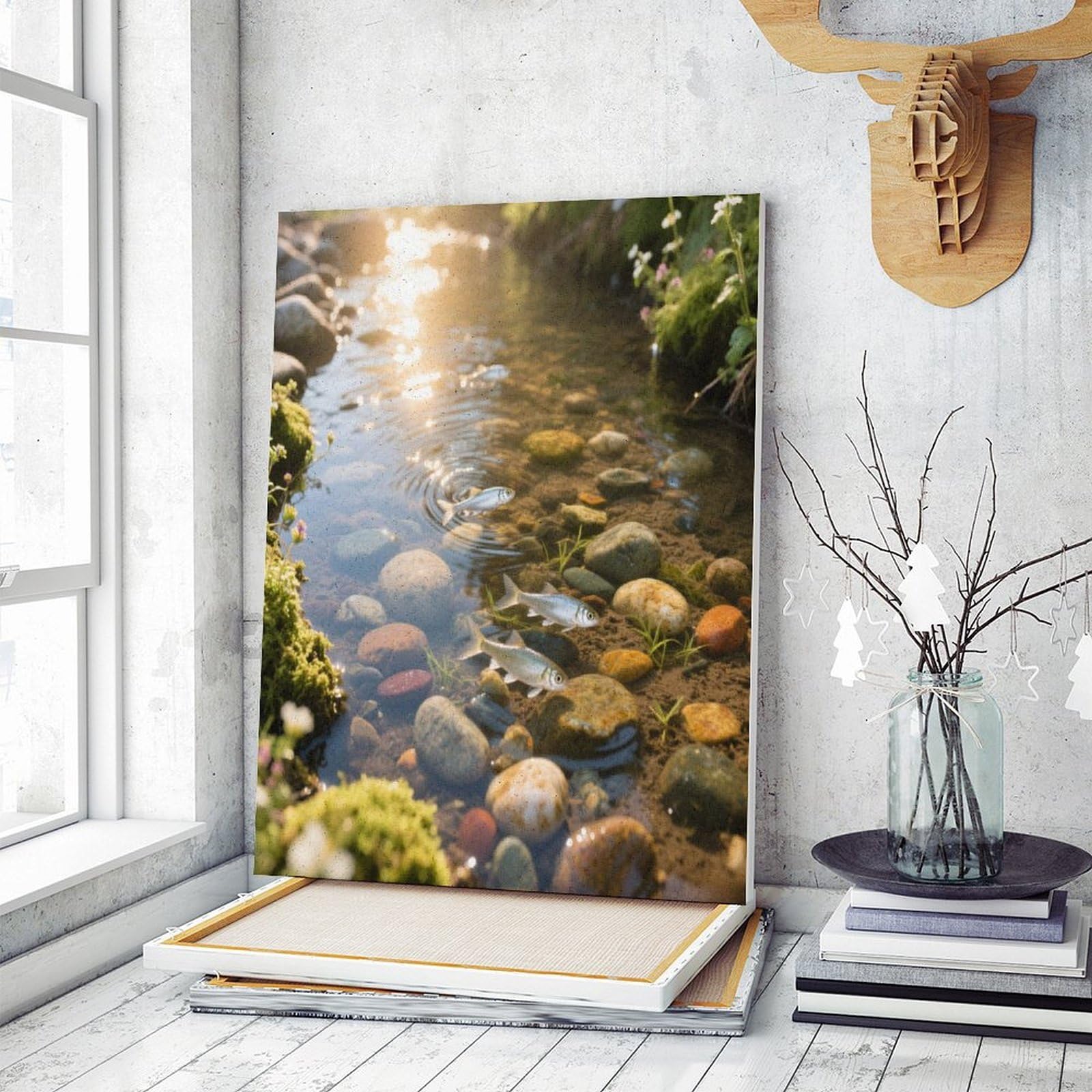 KOAYUBFC Creek Pebbles Malen nach Zahlen Kit für Erwachsene Anfänger Erwachsene Malen nach Zahlen Kits auf Leinwand DIY Acryl Ölfarben Malerei mit Pinseln als Geschenk Home Wall Decor