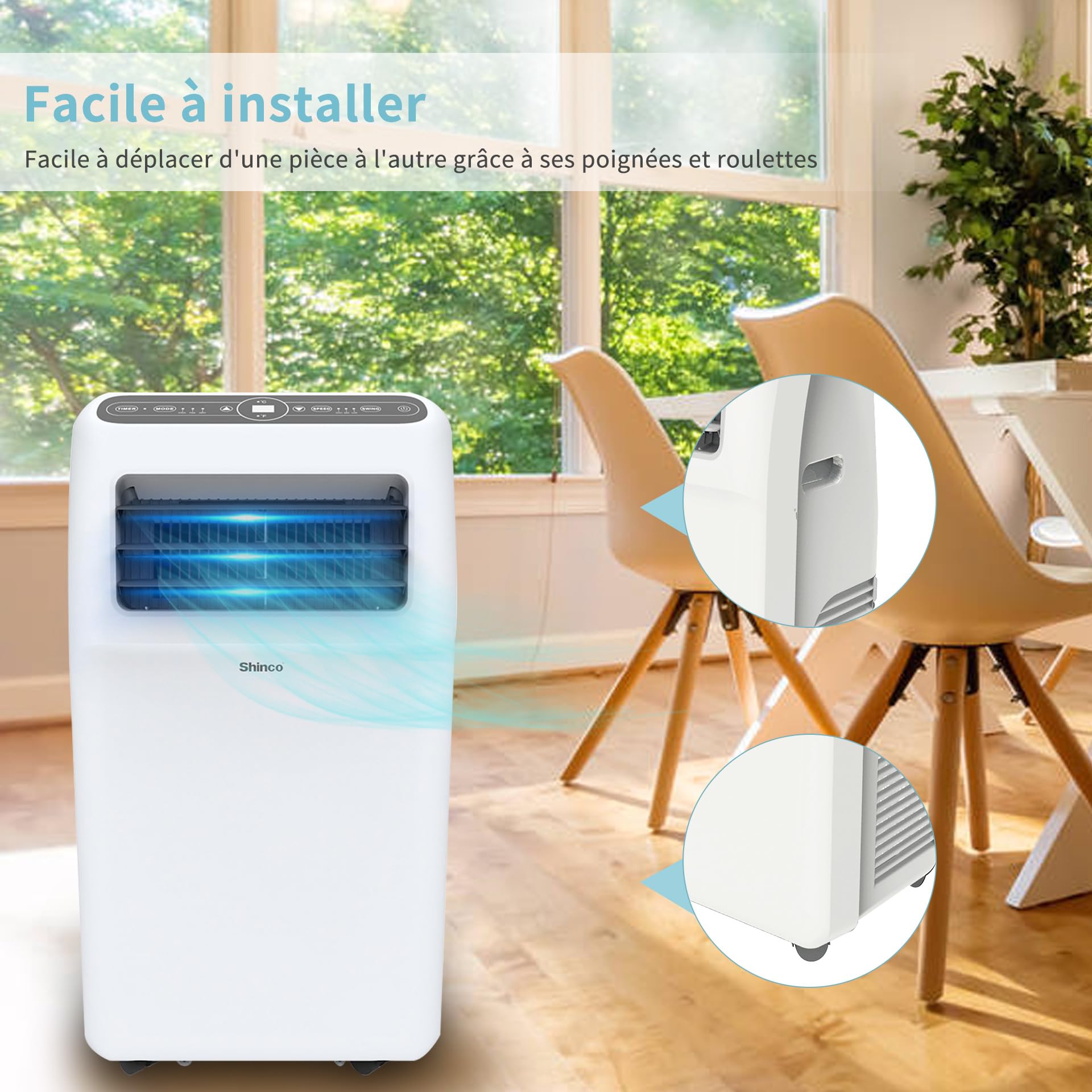 SHINCO 12000BTU Climatiseur Mobile, 3,5 Kw, Fonction 3-en-1 avec Tuyau D'échappement，Refroidissement et Déshumidificateur et Ventilation, Eco R290