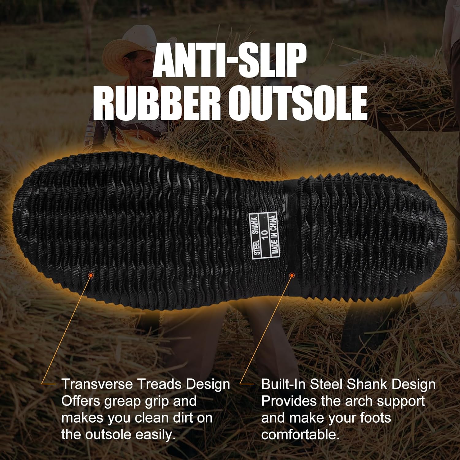 Rubber Boots for Men with Steel Shank, 6mm Neoprene Insulated Rain Boots, Mid Calf Waterproof Rubber Work Boots for Hunting, Gardening, Farming, Fishing - Image 6