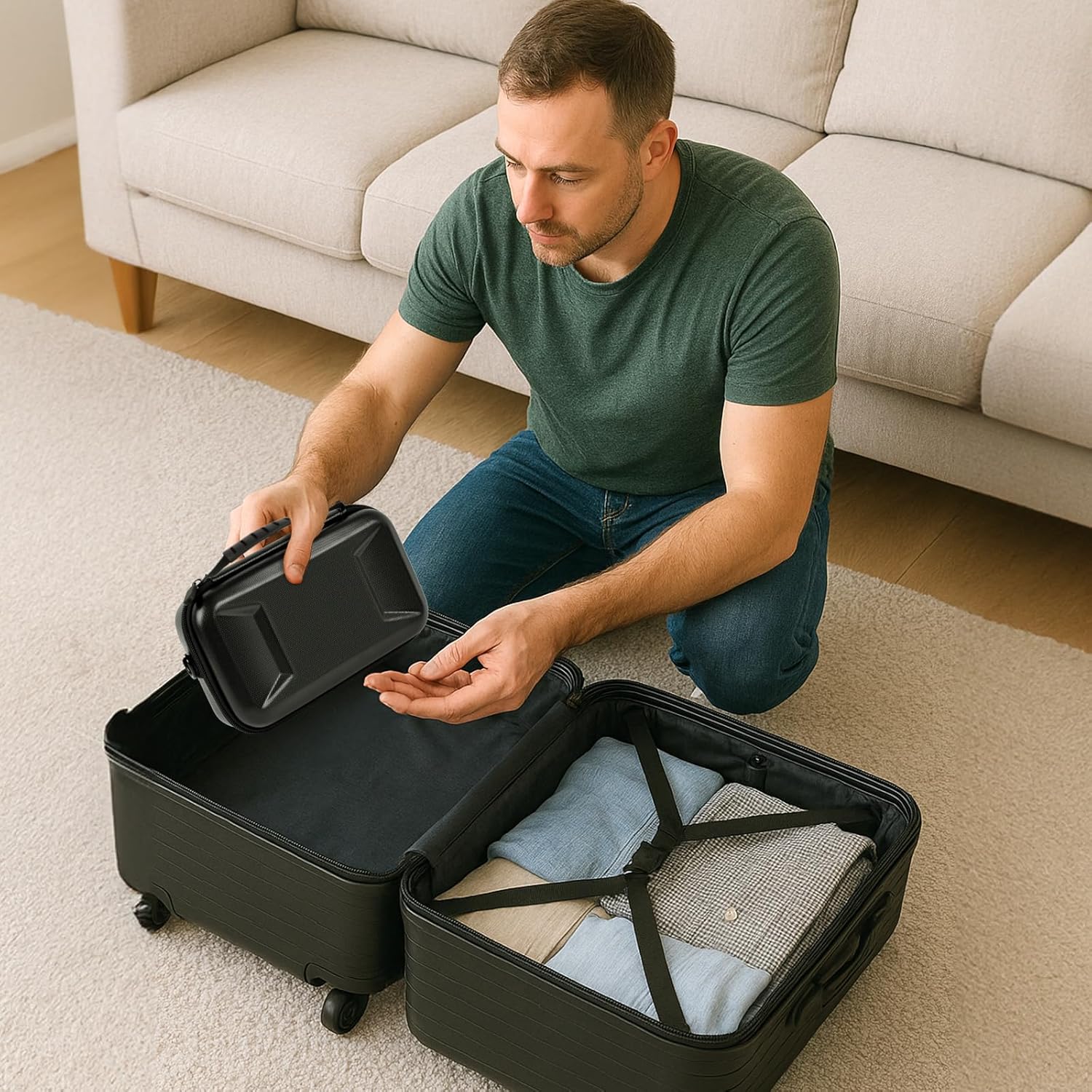 Boobowl Hard Case for DJI Osmo Pocket 3 Creator Combo, Portable Travel Storage Bag Fits Camera with Original Protective Cover, Battery Handle & Mic 2, Shockproof Organizer with Shoulder Strap - Black - Image 9