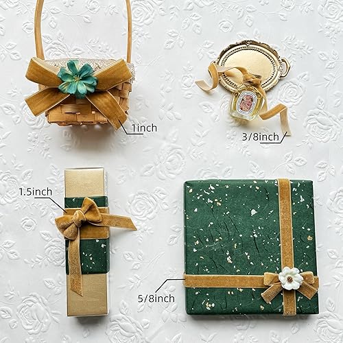 Miniatura 5 de Cinta de terciopelo caqui vintage, 38 pulgada x 25 yardas