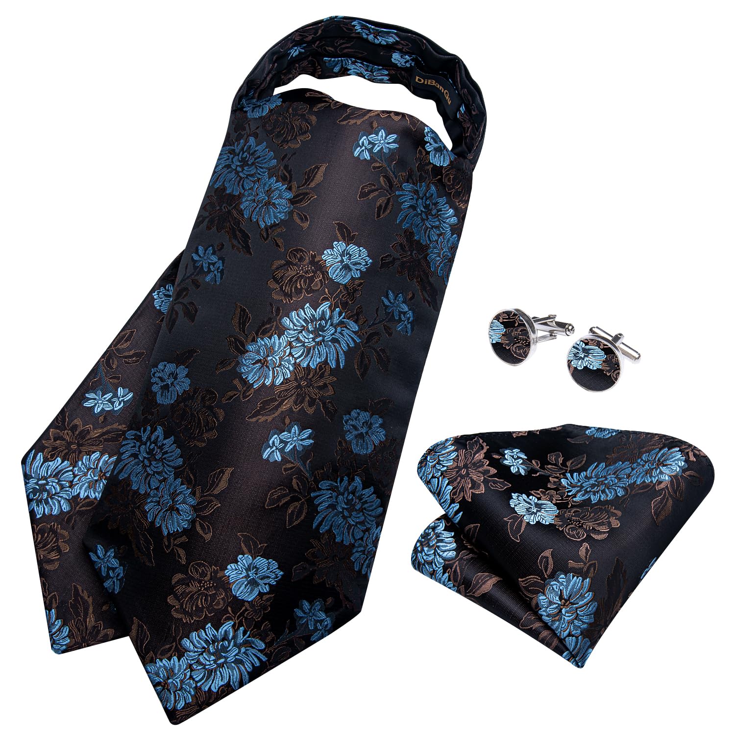 DiBanGu Jacquard Woven Ascot Silk Cravat Set for Men Wedding