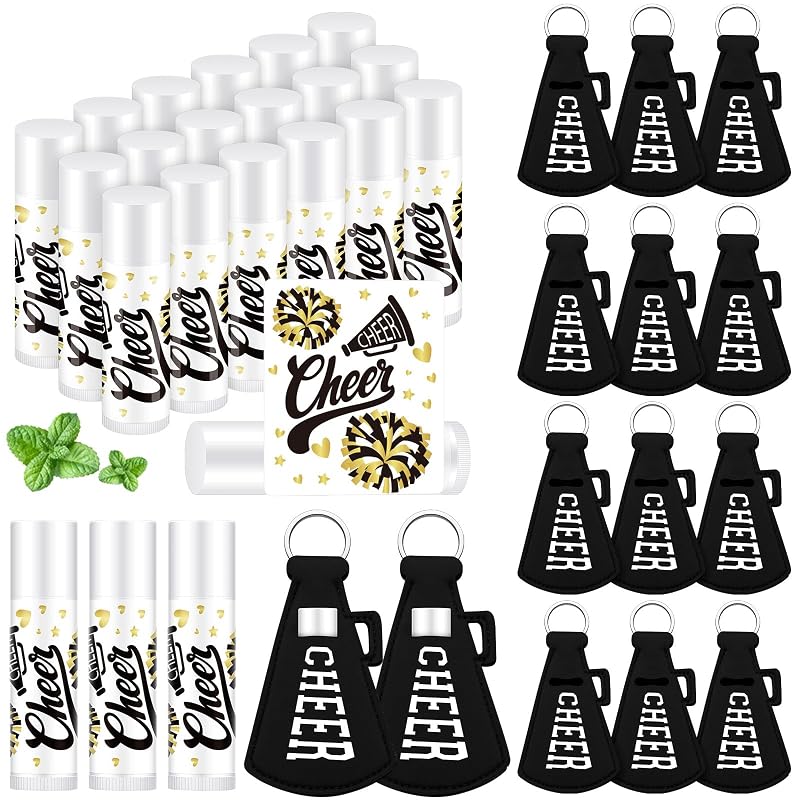 Swiffen Kit com 18 Bálsamos Labiais de Menta e 18 Suportes de Chaveiro para Torcida, Preto e Dourado, 36 peças