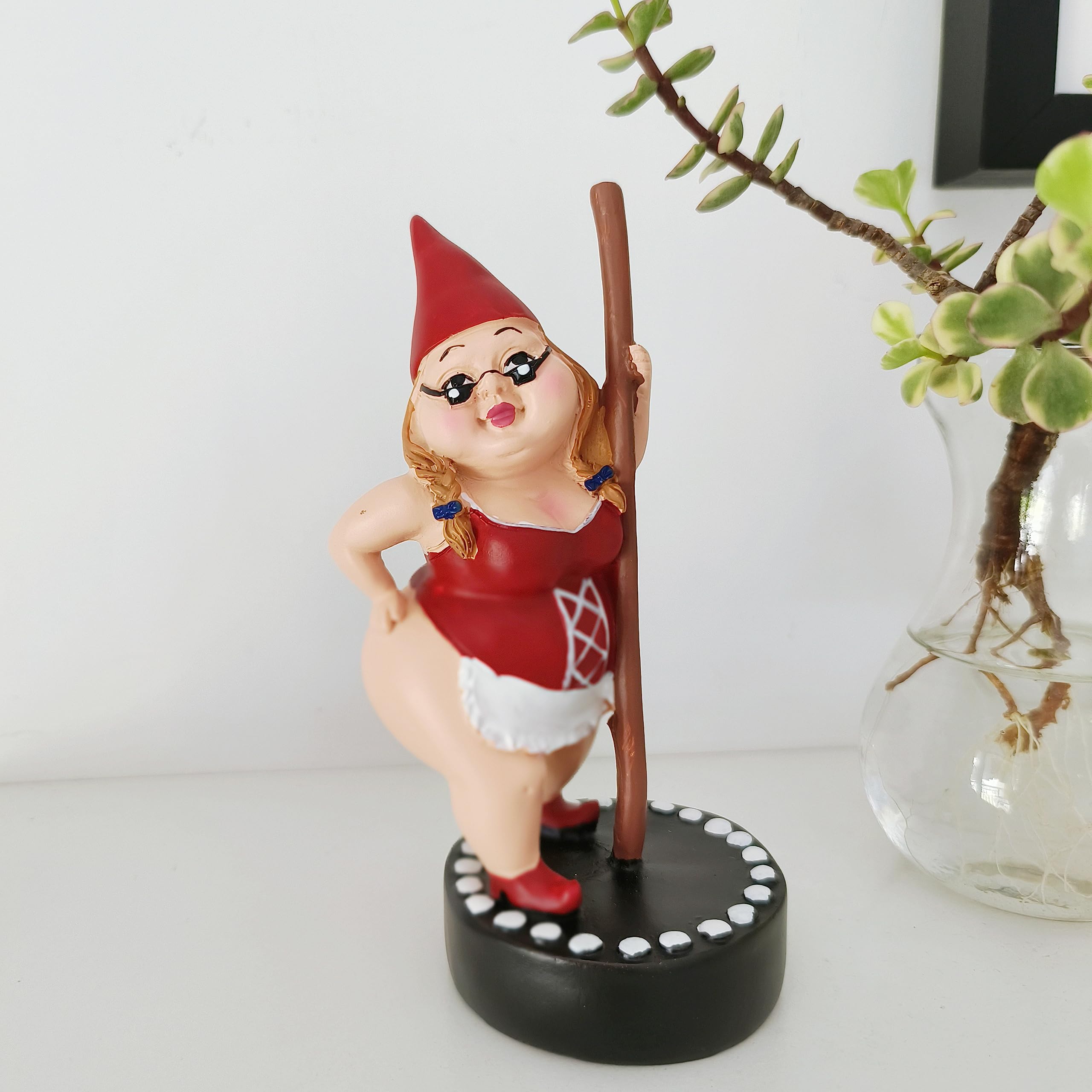 Myqiqi Pole Dancing Gnome Statue Funny Gnome Garden Ornament for Fairy Garden or Home Décor Two Size 12cm and 17cm (RED-S) - Image 4
