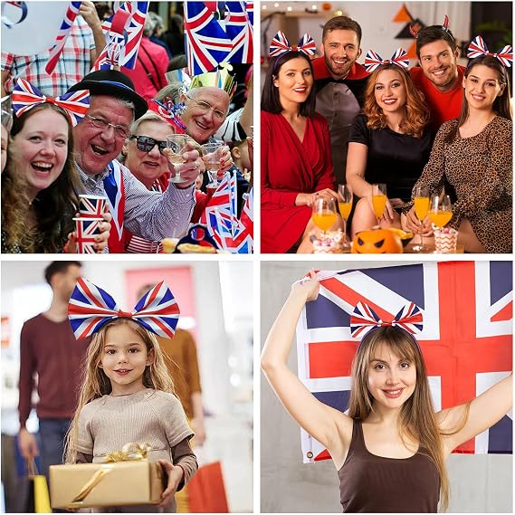 Union Jack Bow Headband, England Flag Bow Headdress Headband, Perfect for the Kings Coronation, British Events and Other Fancy Dress Events, for Women and Girls Celebrating National Event